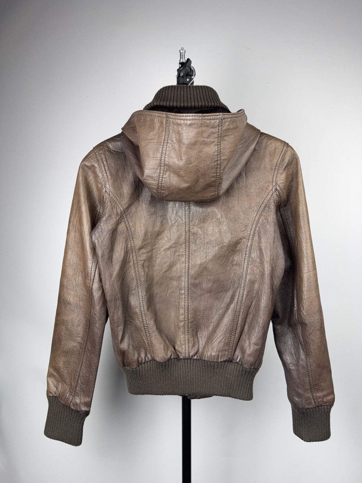 Japanese Brand 90s Retro Avant Garde Brown Leather Hooded Aviator Jacket Size XS / US 0-2 / IT 36-38 - 17 Thumbnail