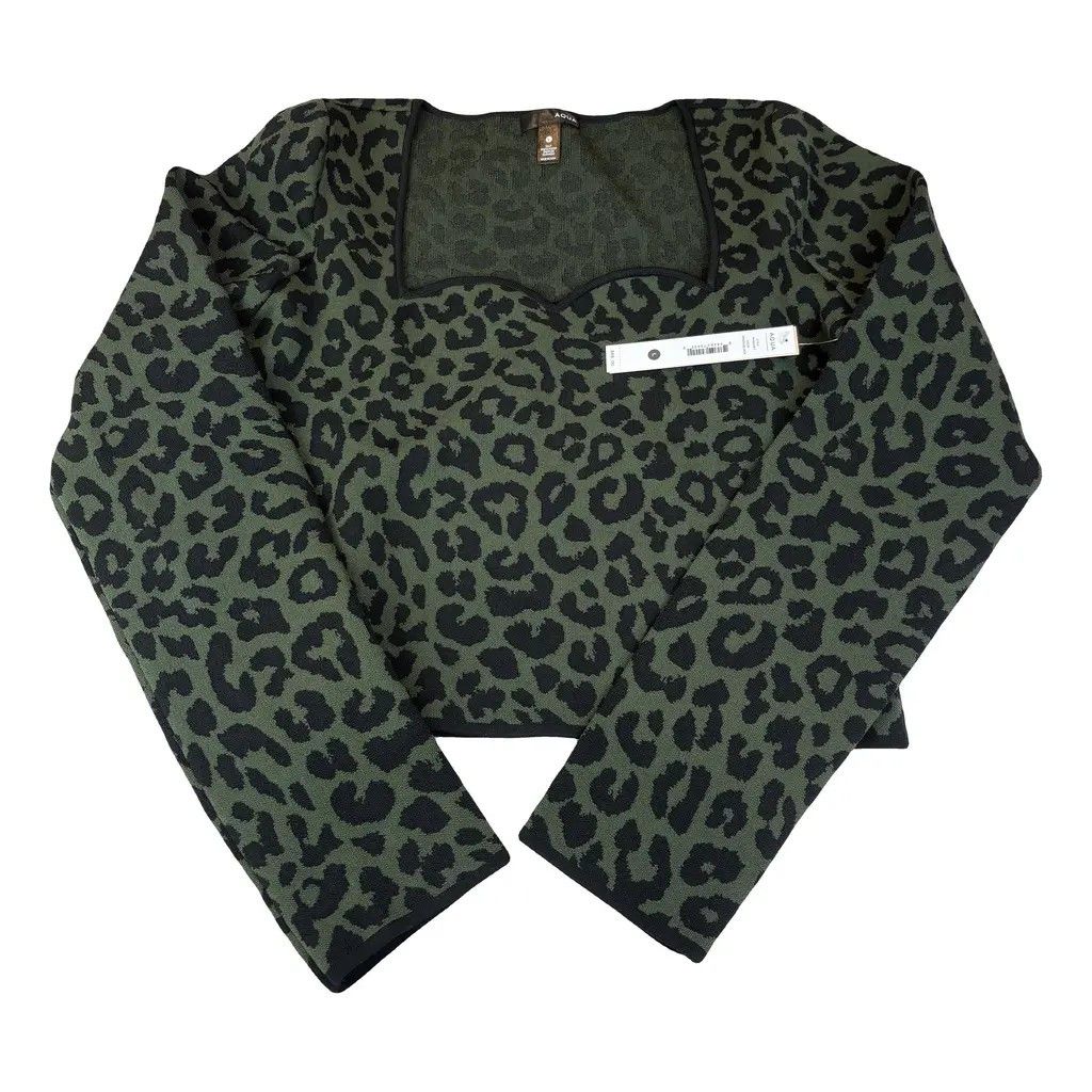 AQUA AQUA Leopard animal print Jacquard Women Long Sleeve Top Size L / US 10 / IT 46 - 1 Thumbnail