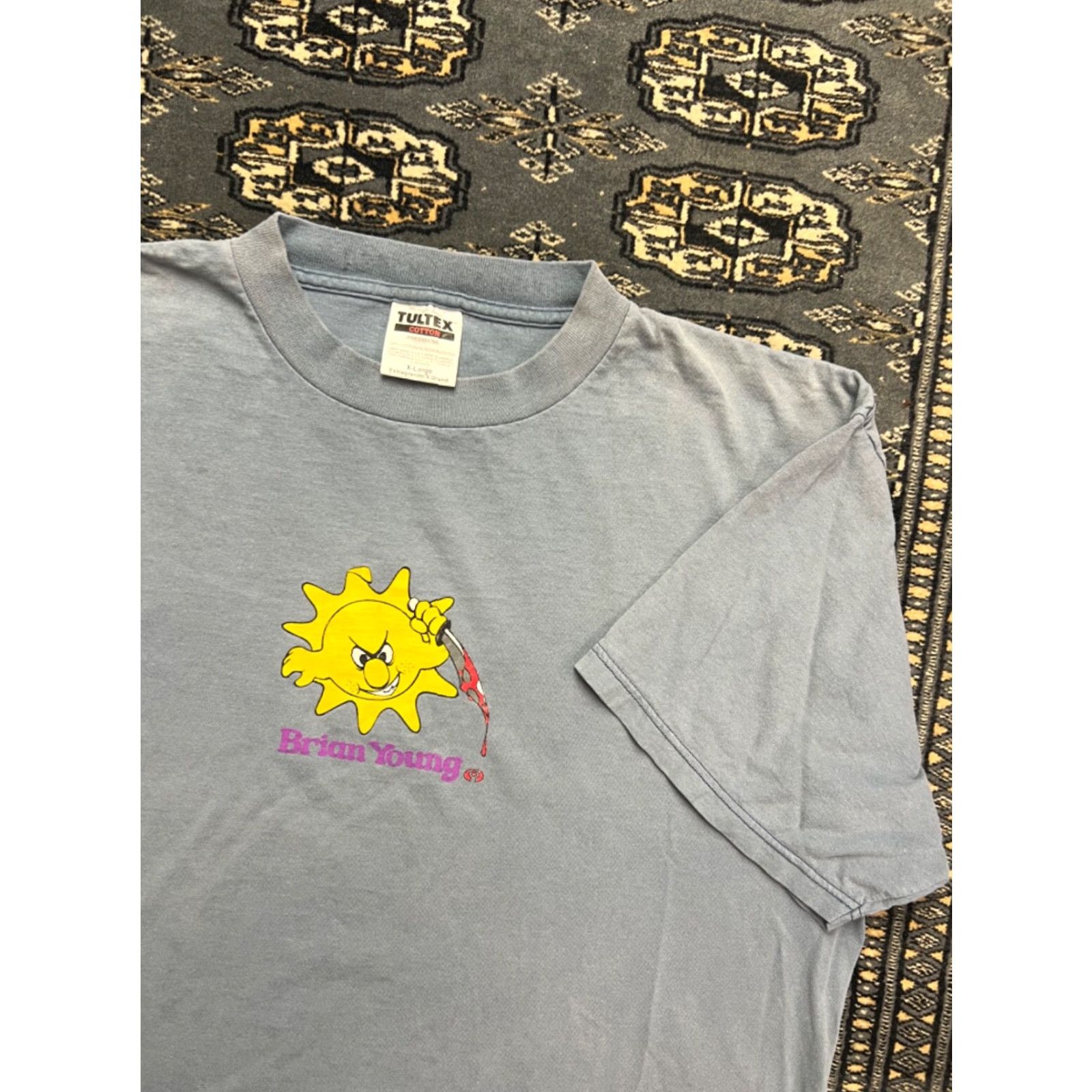 VINTAGE Tultex Shirt XL Gray Brian Young Graphic Skateboard Mens T