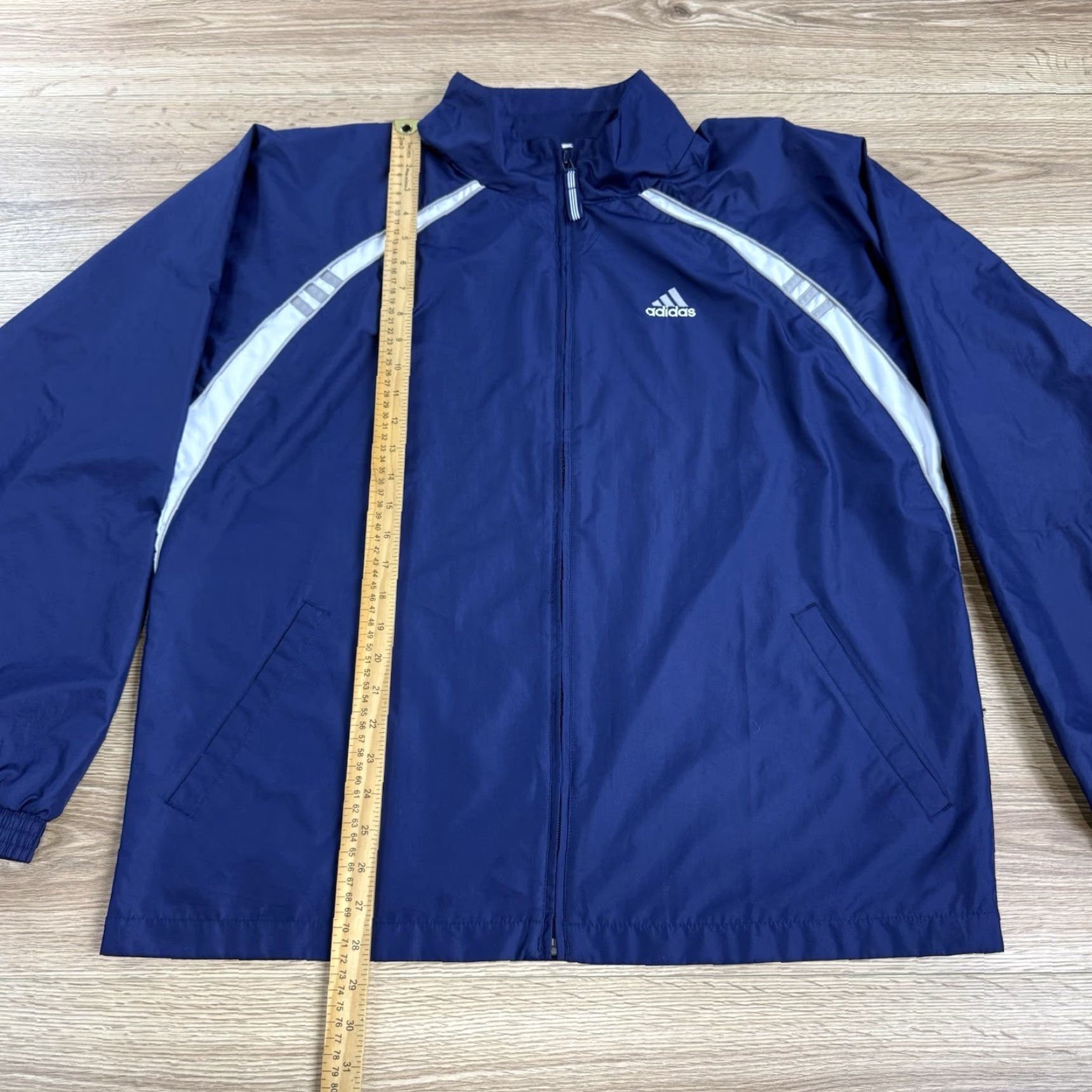 Adidas VINTAGE Adidas Track Jacket Mens Large Blue White Silver Striped Activewear L Blue Striped 90s Mens Size US L / EU 52-54 / 3 - 4 Thumbnail