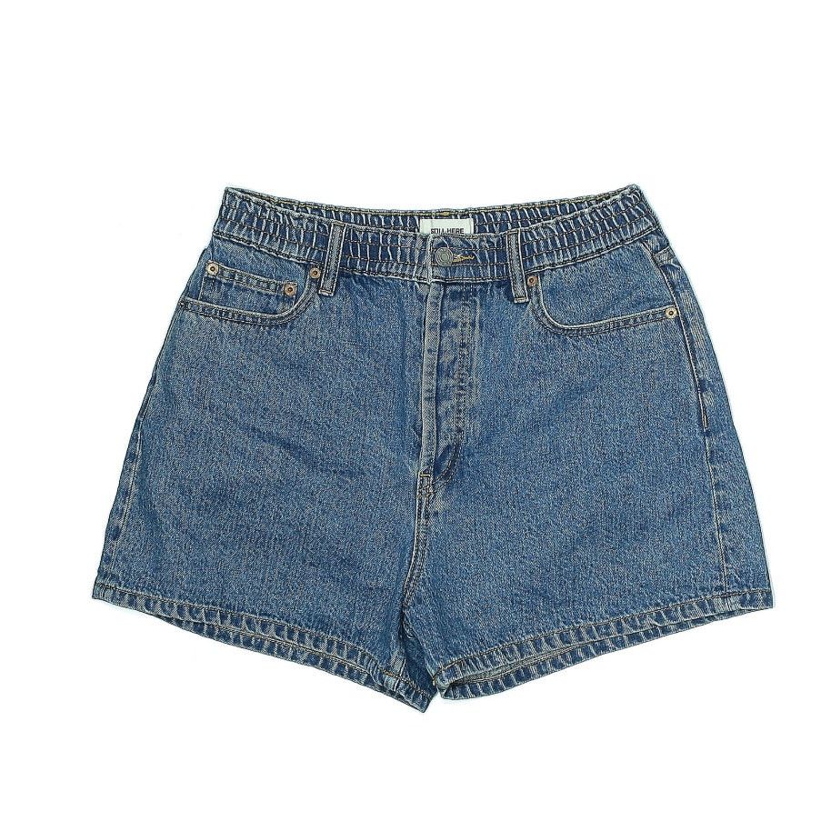 Still Here Still Here elastic waist medium wash high-waist denim shorts Size 29" - 1 Thumbnail