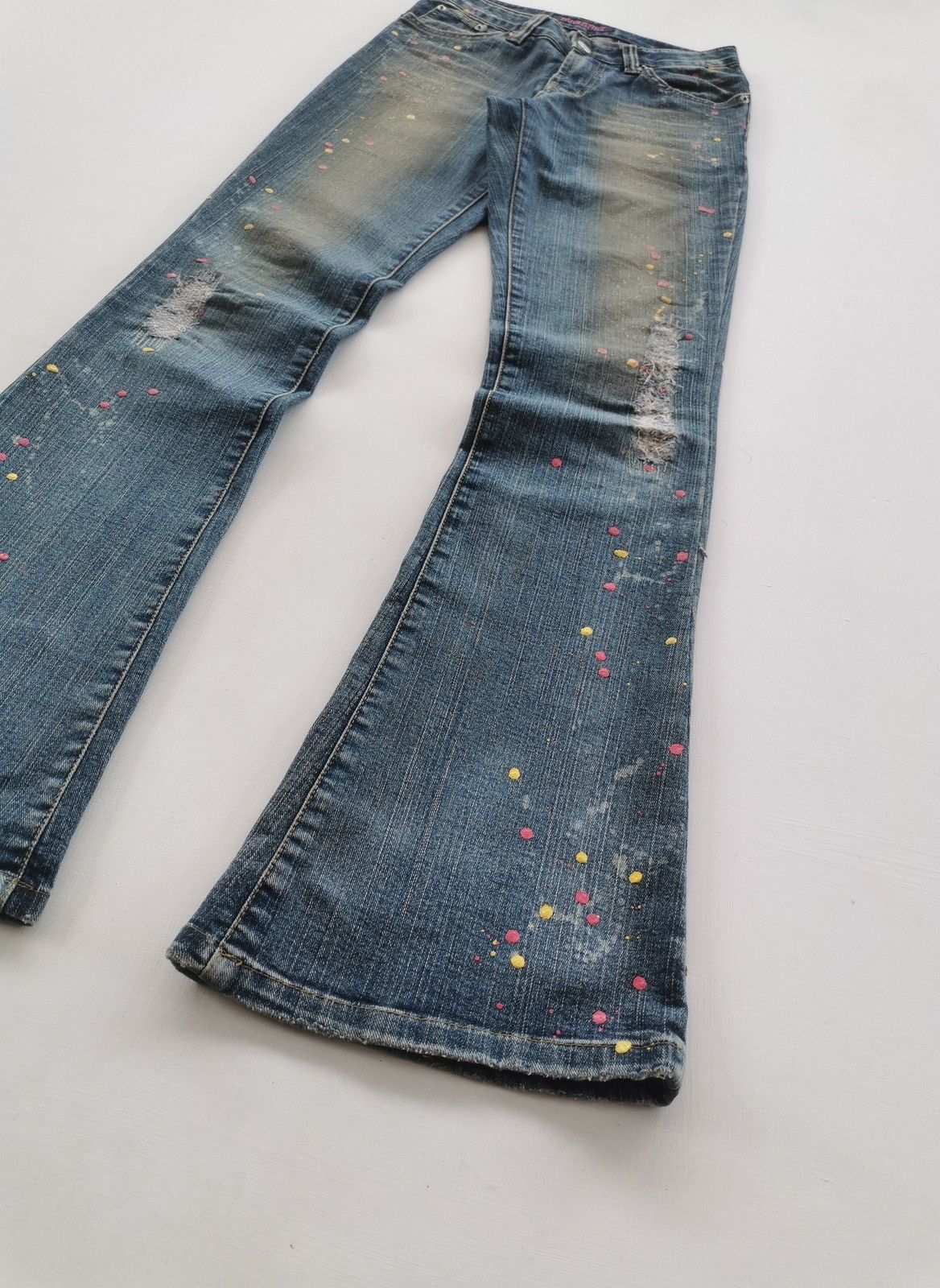 Japanese Brand Avira Pink Flare Paint Splash Denim Jeans Size 25" / US 0 / IT 36 - 3 Thumbnail