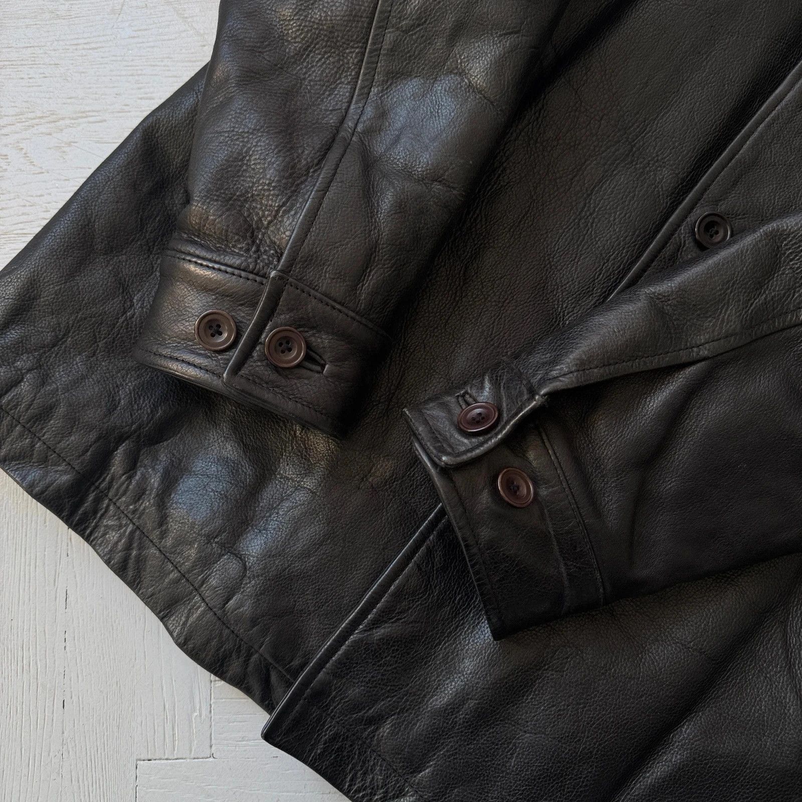 Gap Vintage 00s Gap Real Heavy Leather Collared Car Coat Size US M / EU 48-50 / 2 - 5 Thumbnail