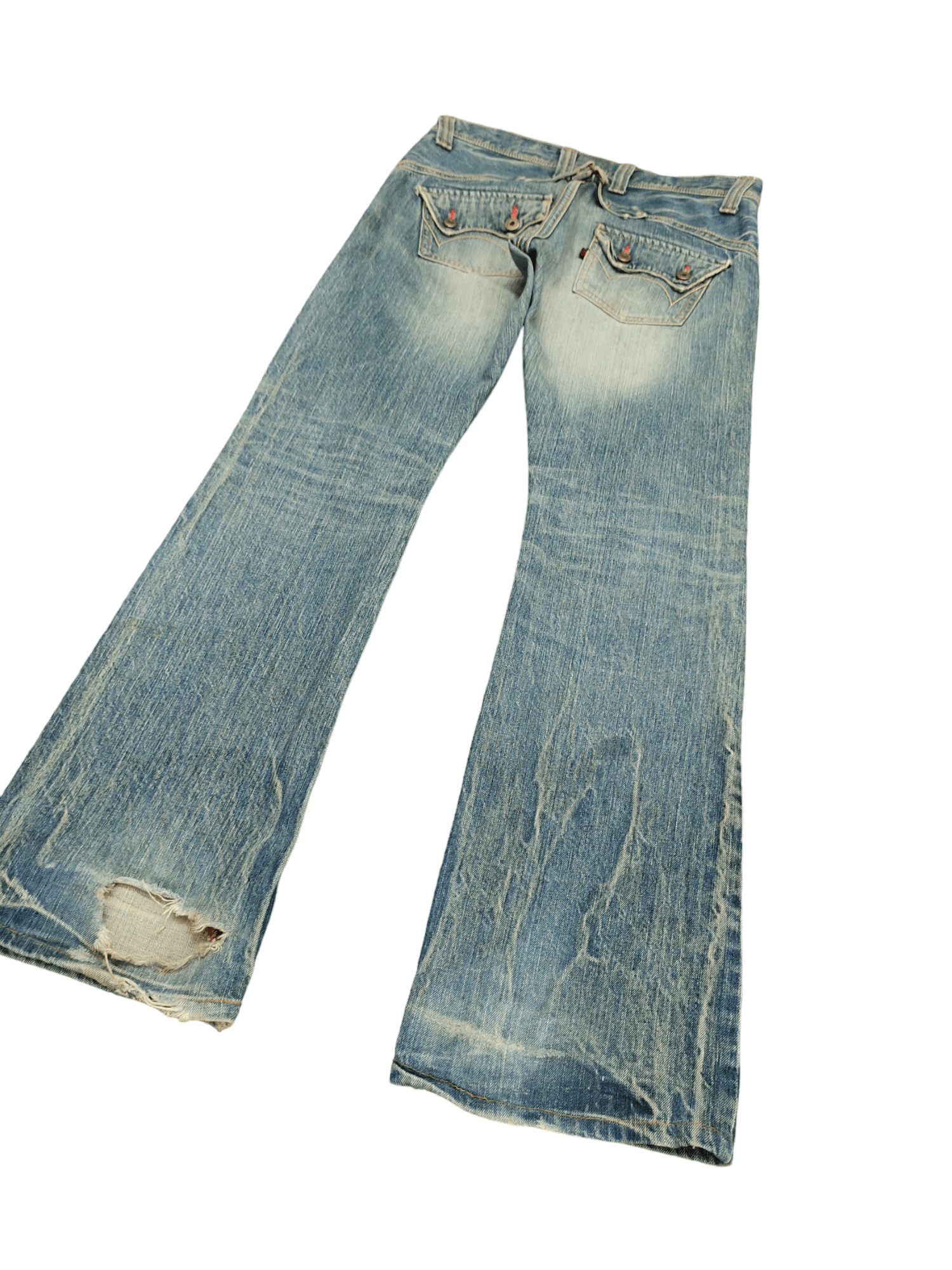 Le Grande Bleu (L.G.B.) Flare Jeans Edwin Buckle Back Distress Faded Boot Cut Y2k Size US 32 / EU 48 - 12 Thumbnail
