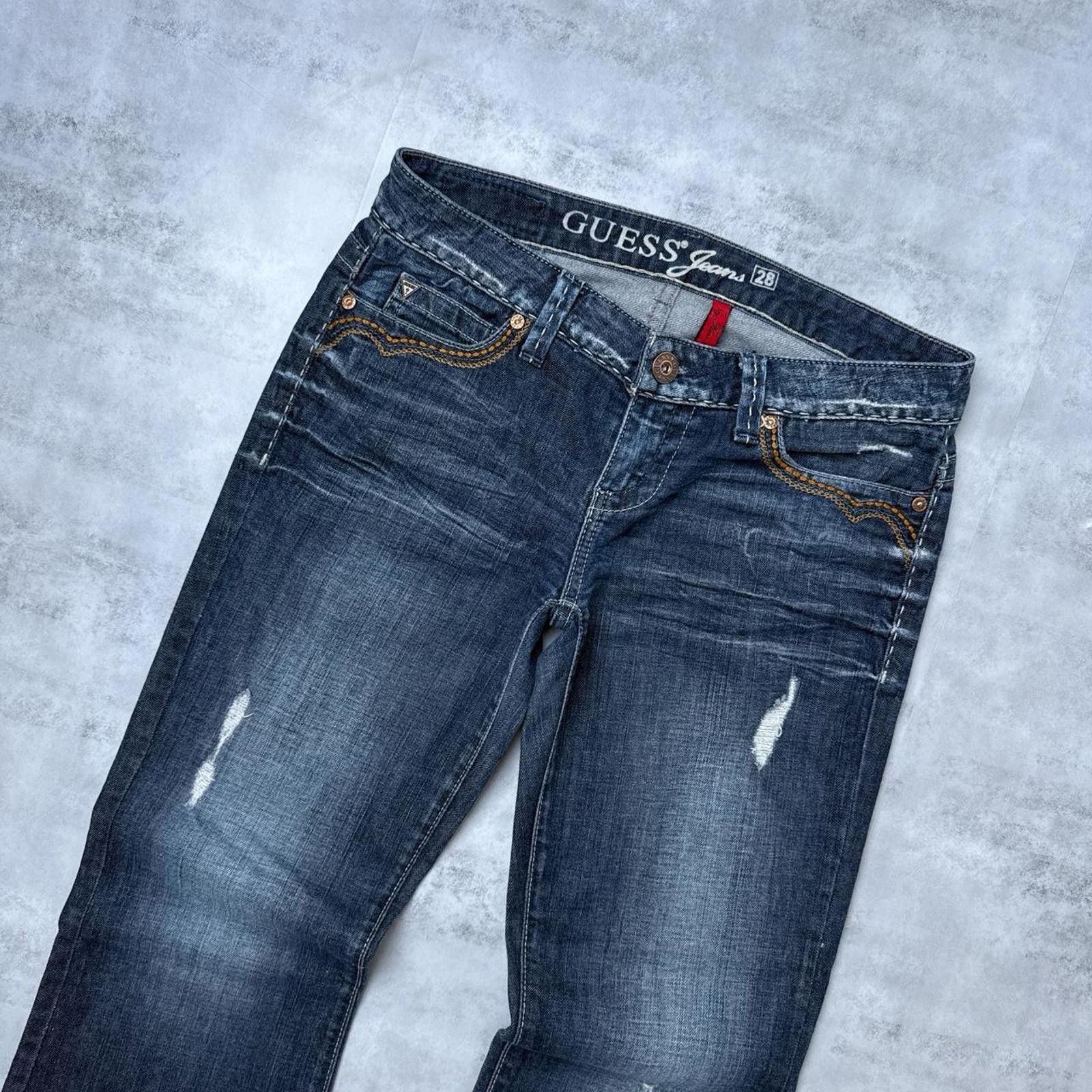 Guess Y2K Guess 00s Denim Flared Embroidered Jeans Size 27" / US 4 / IT 40 - 5 Thumbnail