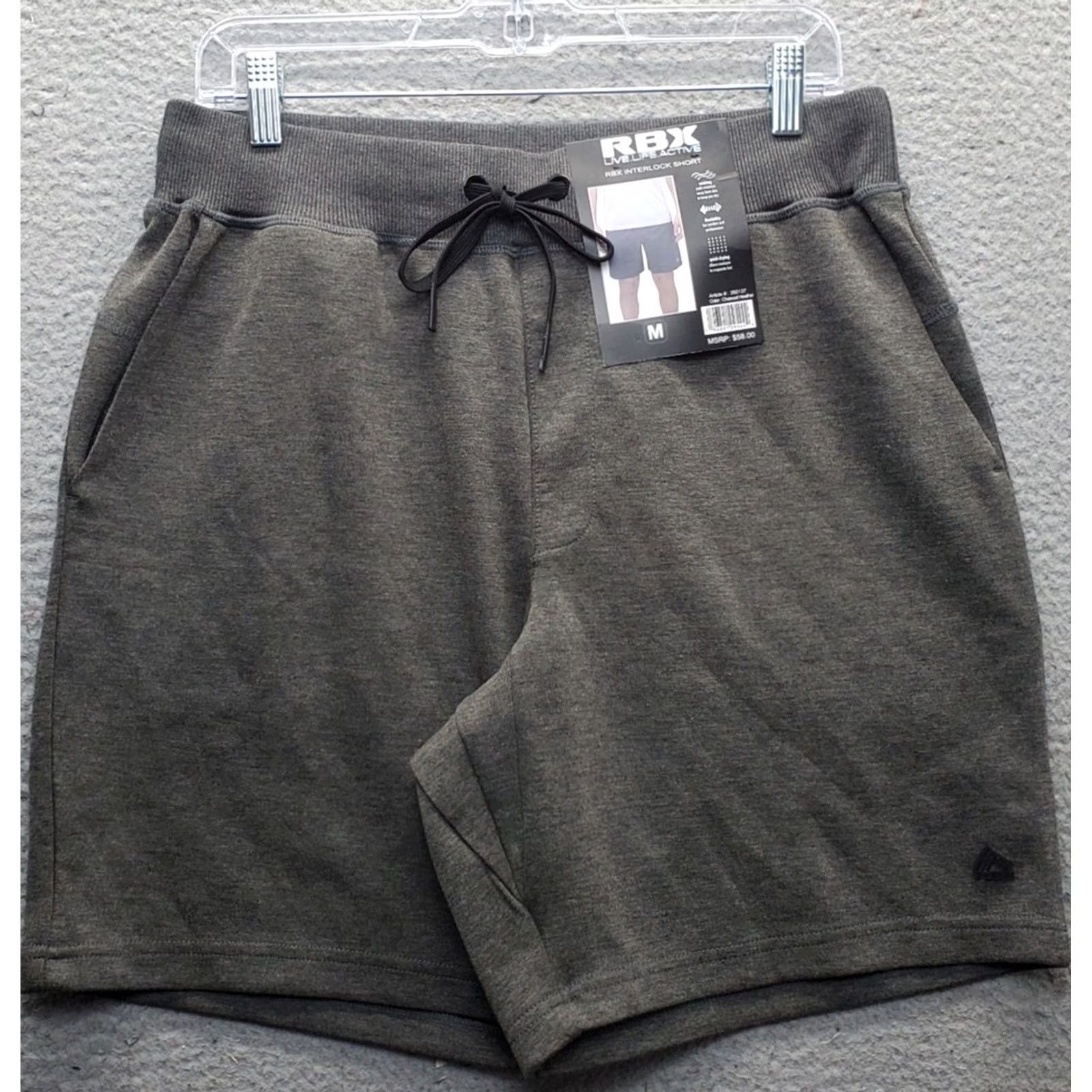 Vintage RBX Active Interlock Shorts Men M Gray Comfort Performance Quick Dry Drawstring Size US 31 - 2 Thumbnail