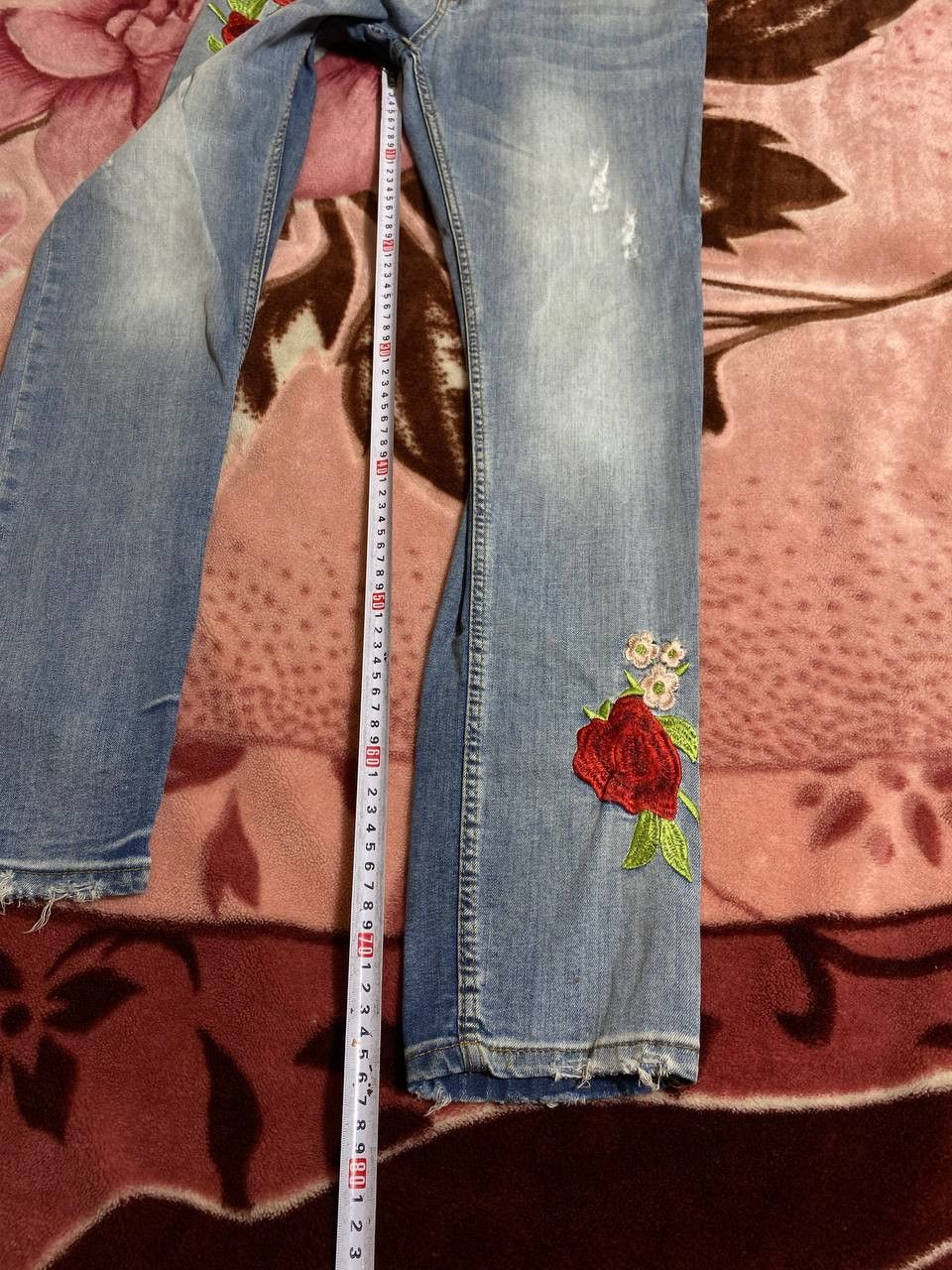 Japanese Brand Dirty Painted Distressed Flower print Faded Baggy Jeans Y2K Size US 30 / EU 46 - 19 Thumbnail