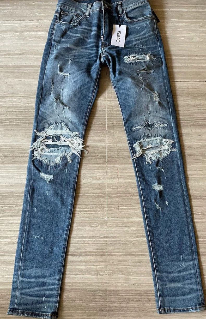 Amiri Amiri super patchwork destroyed blue jeans Size US 30 / EU 46 - 1 Thumbnail