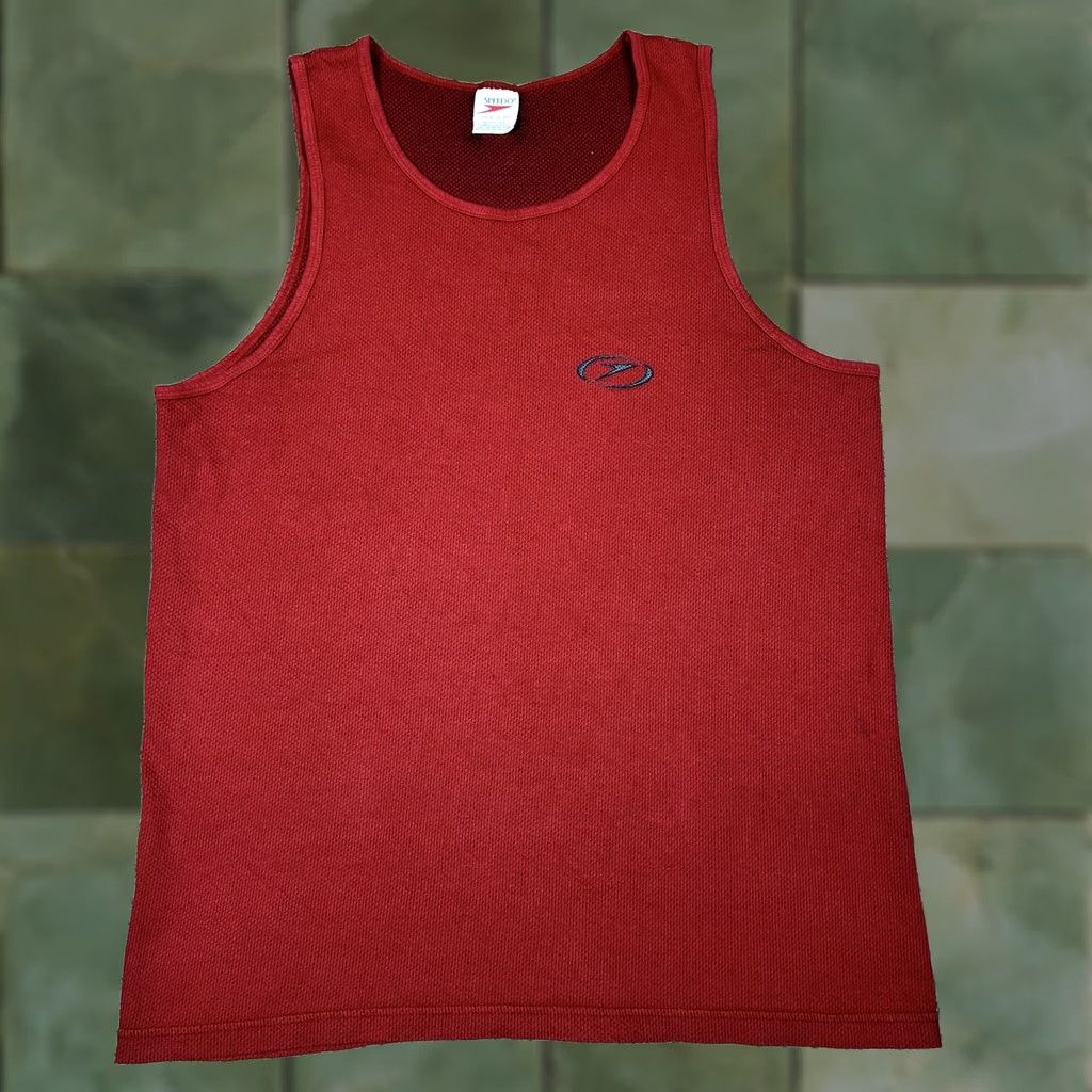 Speedo VINTAGE Speedo Red Tank Top Shirt Large Puff Print Logo Beach Pool Made USA Size US L / EU 52-54 / 3 - 1 Thumbnail