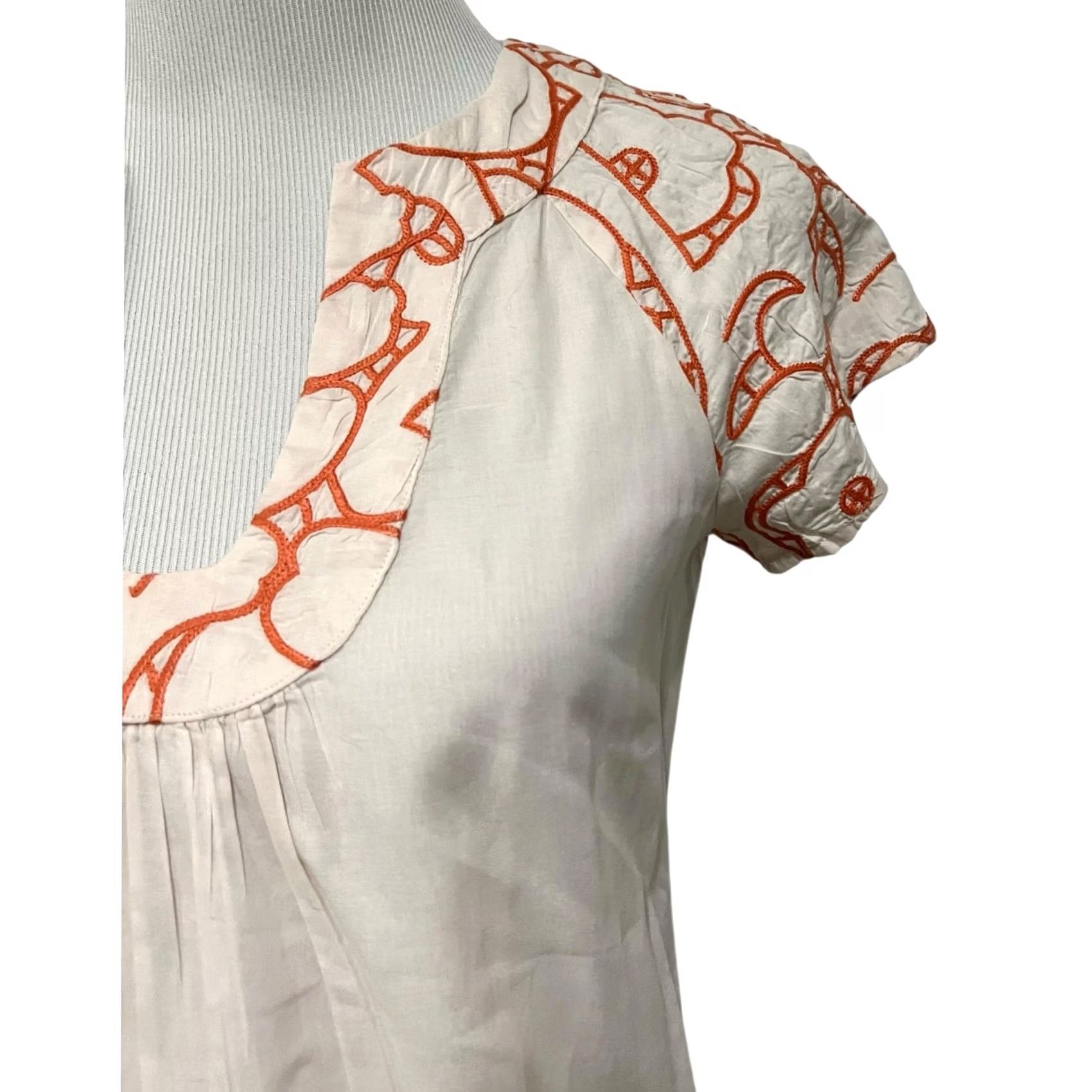 Habitat Tabitha Tunic Top Blouse Peach Cotton Short Sleeve Embroidered Scoop Neck 2 Womens Bohemian / Preppy Size XS / US 0-2 / IT 36-38 - 2 Thumbnail
