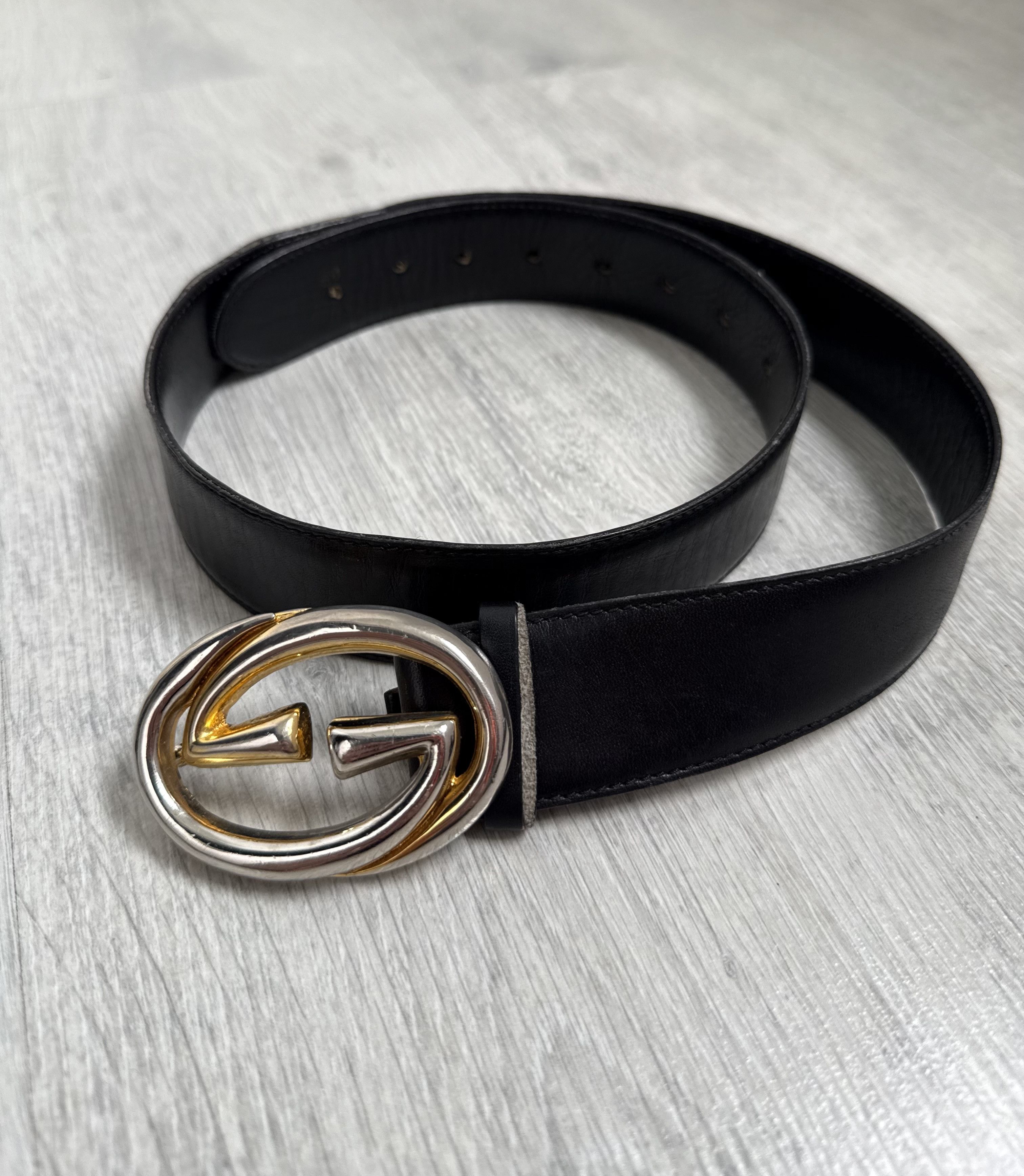 Gucci Vintage Gucci Interlocking GG Belt Black Leather Size ONE SIZE - 2 Thumbnail
