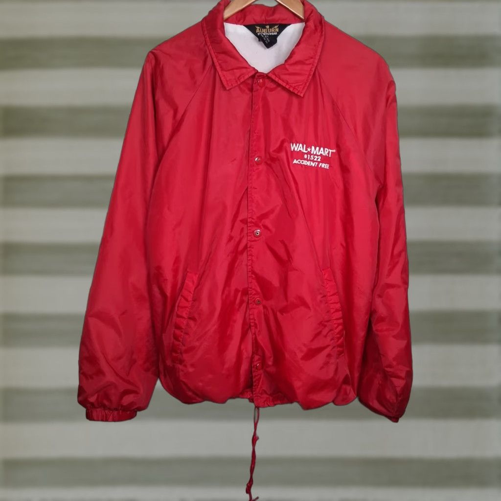 Walmart VINTAGE Wal Mart Accident Free Jacket L Red Coach Sporty Snap Employee Lightweight READ Size US L / EU 52-54 / 3 - 1 Thumbnail