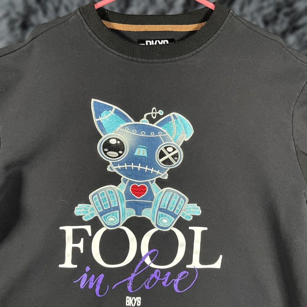 Vintage BKYS Sweatshirt Mens XL Black Fool In Love Robot Cat Graphic Pullover Crewneck Size US XL / EU 56 / 4 - 1 Thumbnail