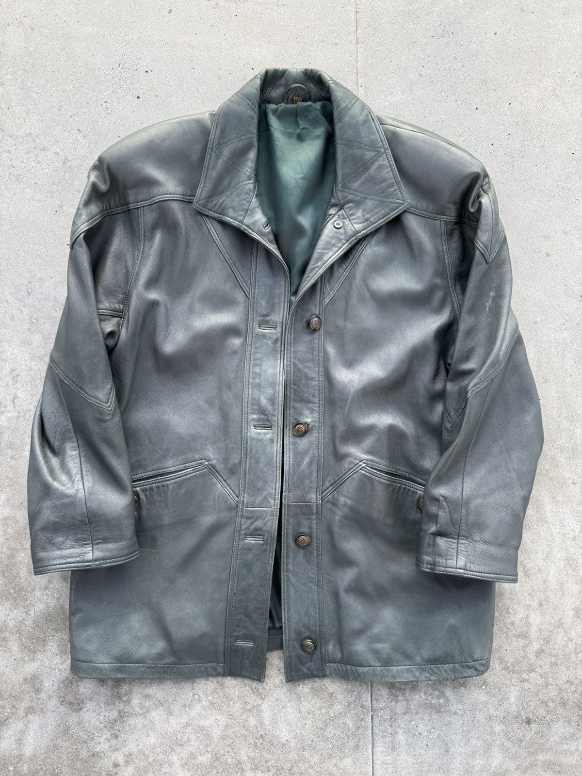 Genuine Leather × Vintage Vintage leather Jacket matrix coat dark green Size US M / EU 48-50 / 2 - 2 Thumbnail