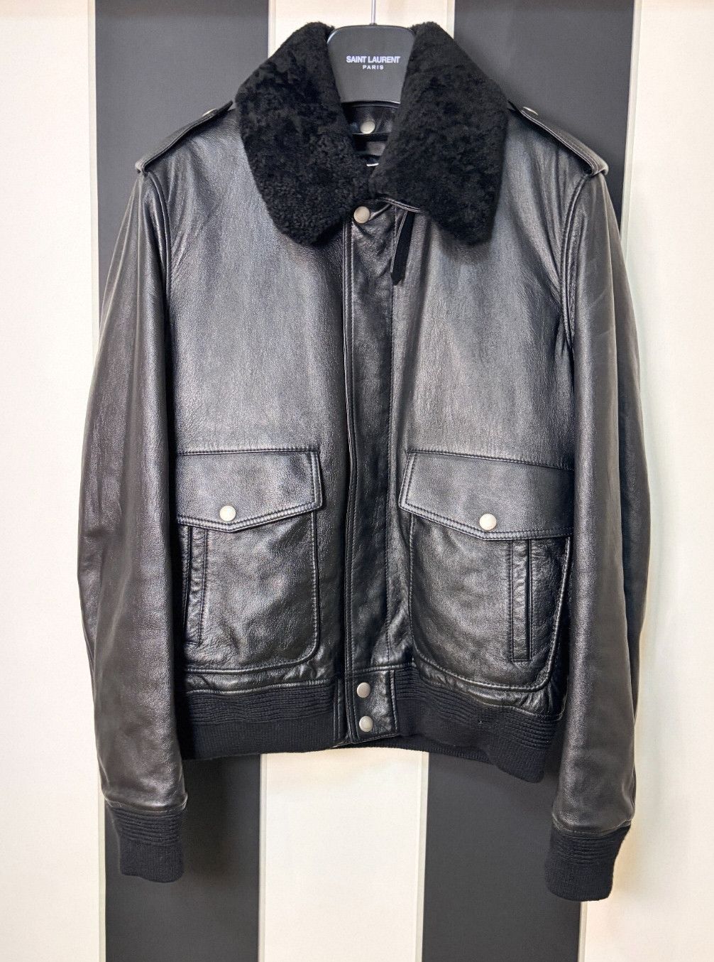Yves Saint Laurent YSL Black Shearling Leather Jacket for Men. Size US S / EU 44-46 / 1 - 1 Thumbnail
