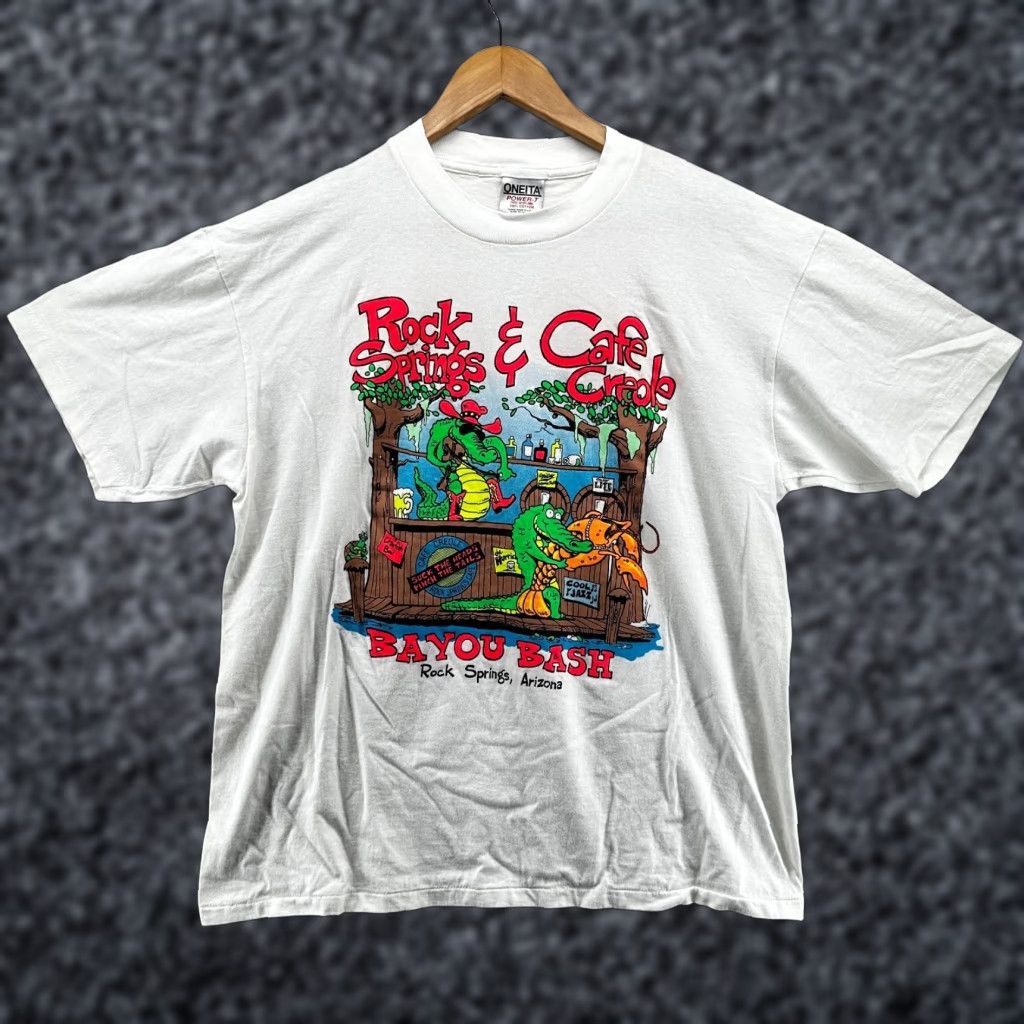 Vintage VINTAGE Oneita Power T-Shirt White Men's L Rock Springs & Cafe Creole Cotton Size US L / EU 52-54 / 3 - 1 Thumbnail