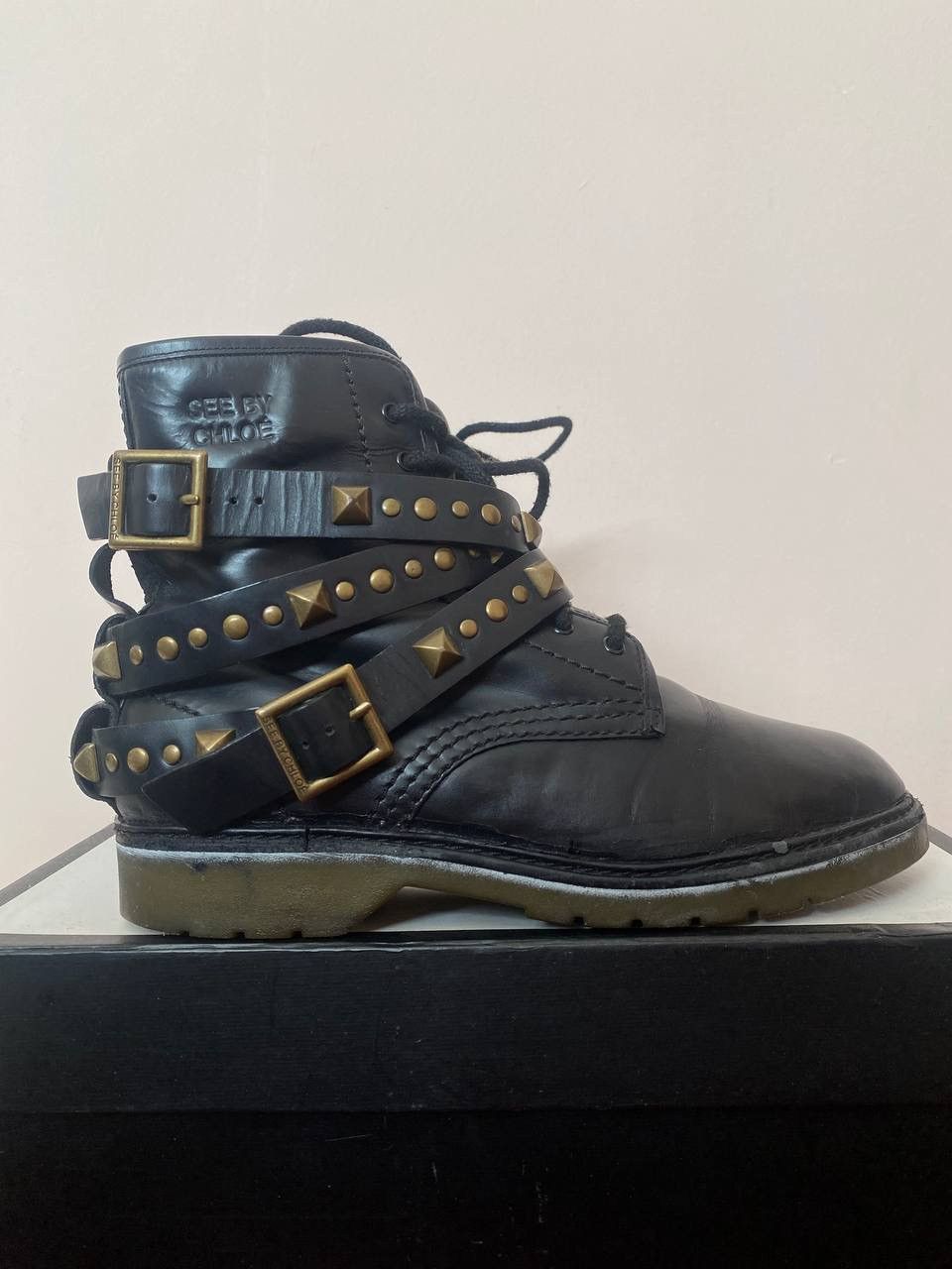See by Chloe See by Chloé Avant garde Leather Studded Accent Combat Boots Size US 7 / IT 37 - 8 Thumbnail