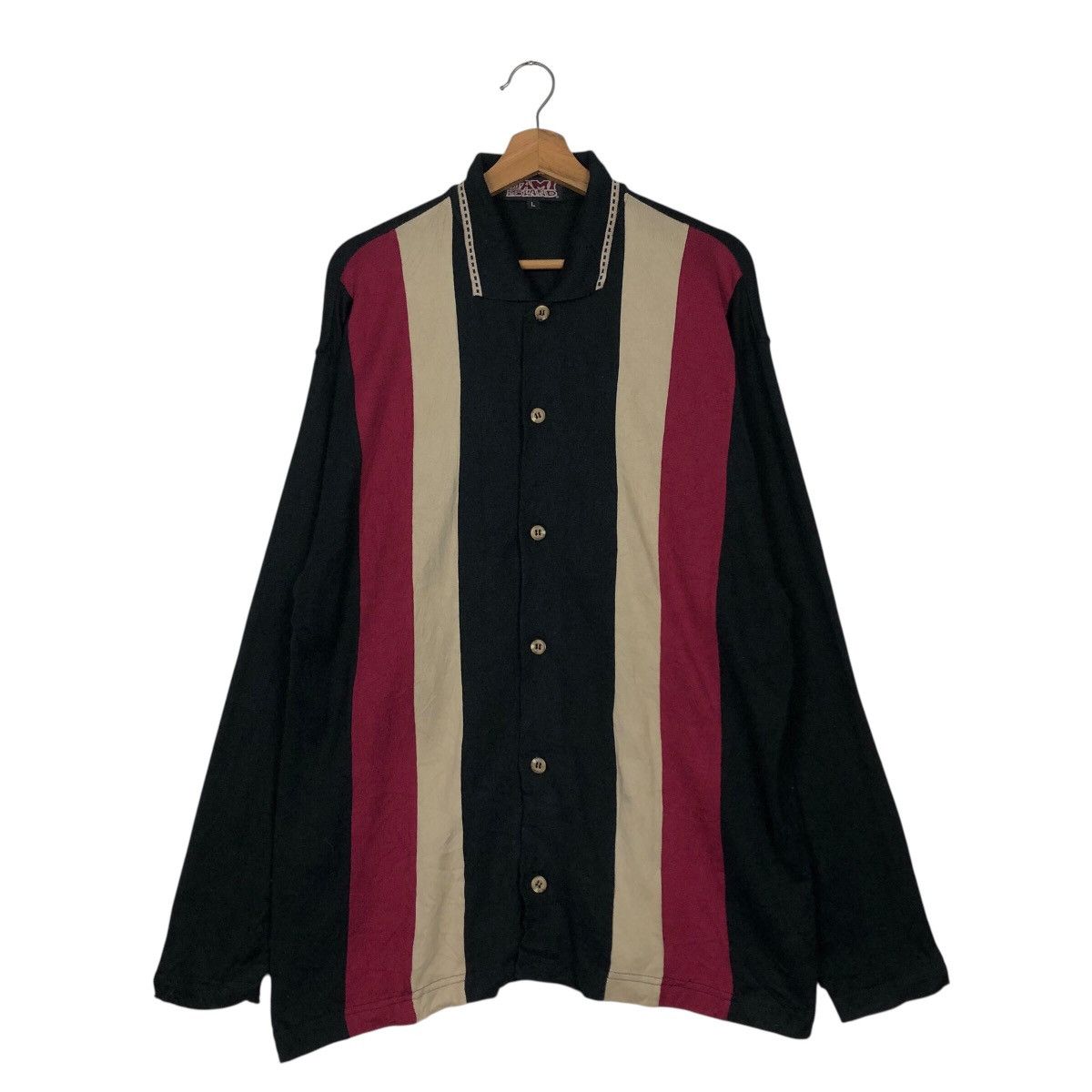 Japanese Brand 📌Vintage Shirt Jacket Bowling Button Jami Island Striped Size US L / EU 52-54 / 3 - 2 Thumbnail