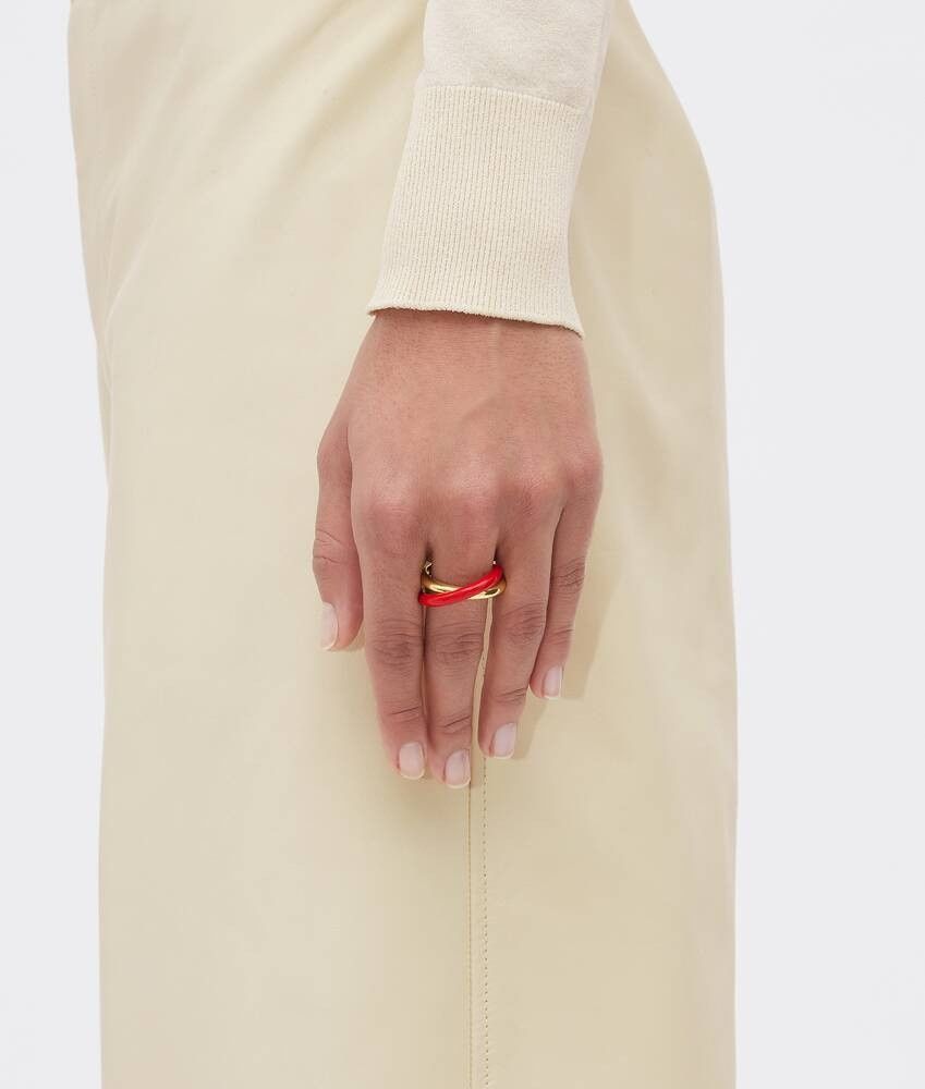 Bottega Veneta Essentials Gold And Red Enamel Interlocking Rings Size ONE SIZE - 1 Thumbnail