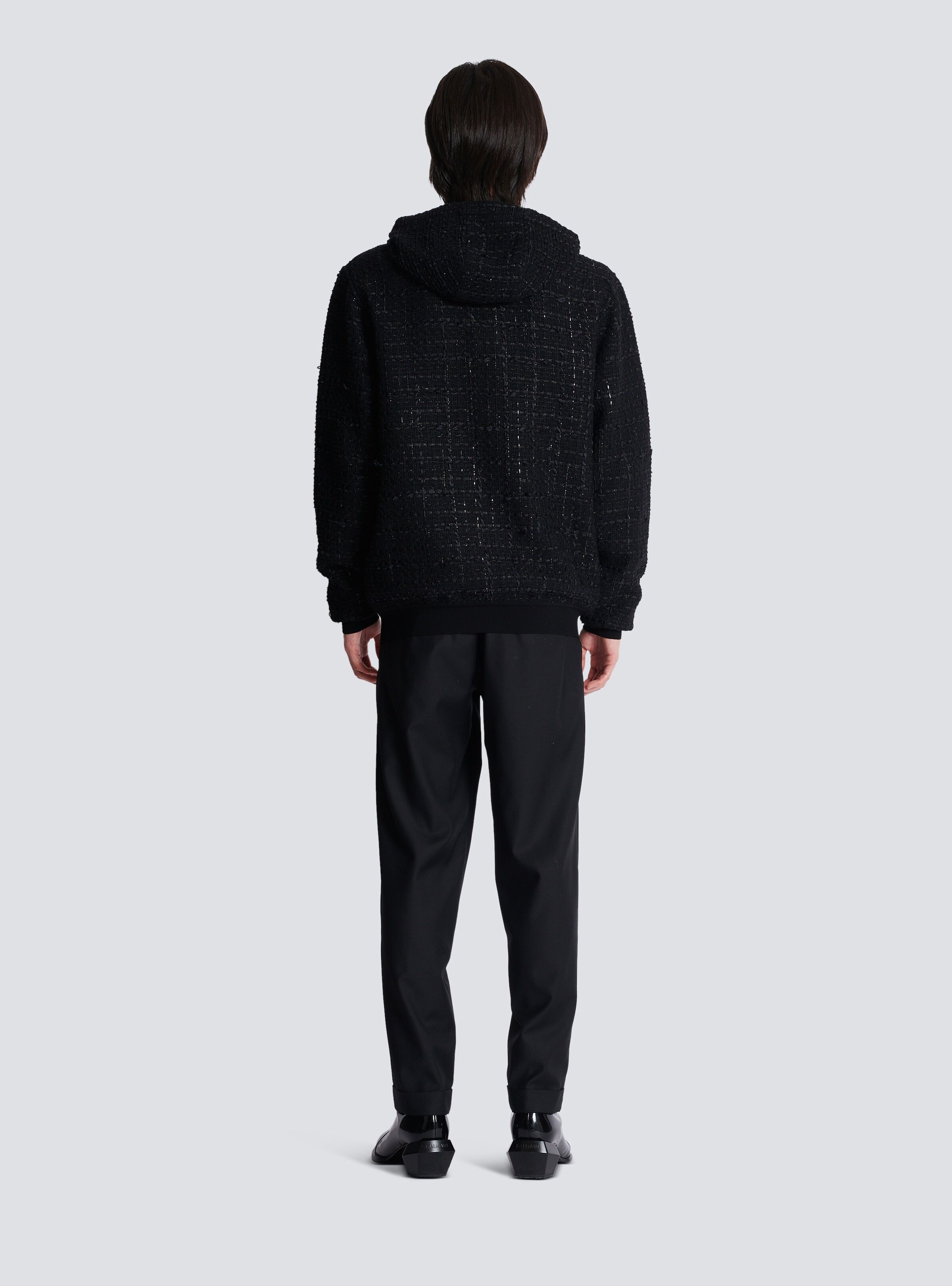 Balmain o1s1wg110925 Tweed Hooded jacket in Black Size US M / EU 48-50 / 2 - 4 Thumbnail