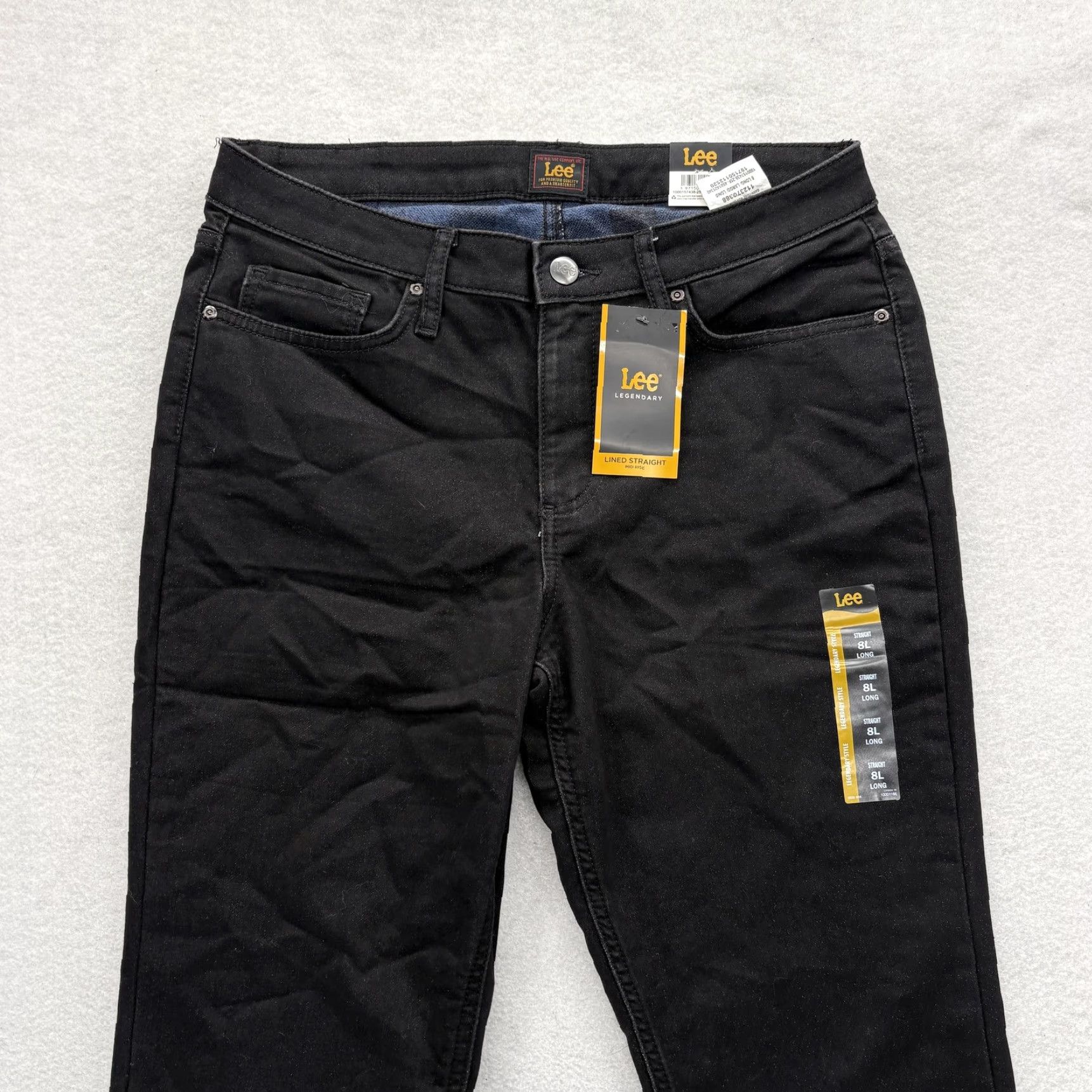 Lee Lee Lined Straight Jeans Womens 8 Tall Black Mid Rise Fleece Lined Stretch Denim Size 30" / US 8 / IT 44 - 2 Thumbnail