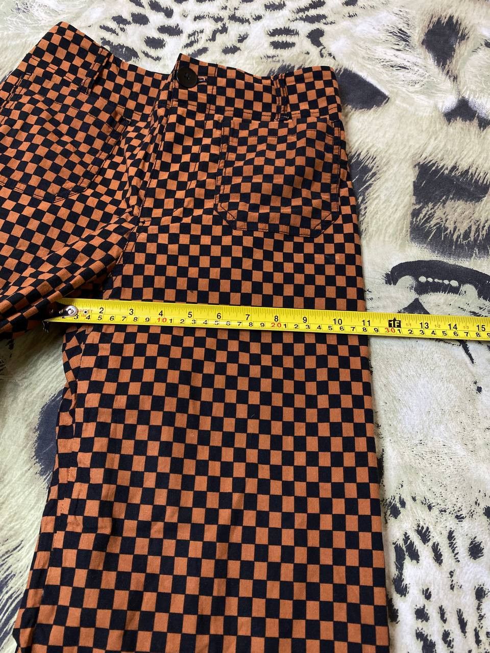 Japanese Brand Anthropologie Maeve Orange/Black Check Flared Baggy Pants Size US 26 / EU 42 - 11 Thumbnail