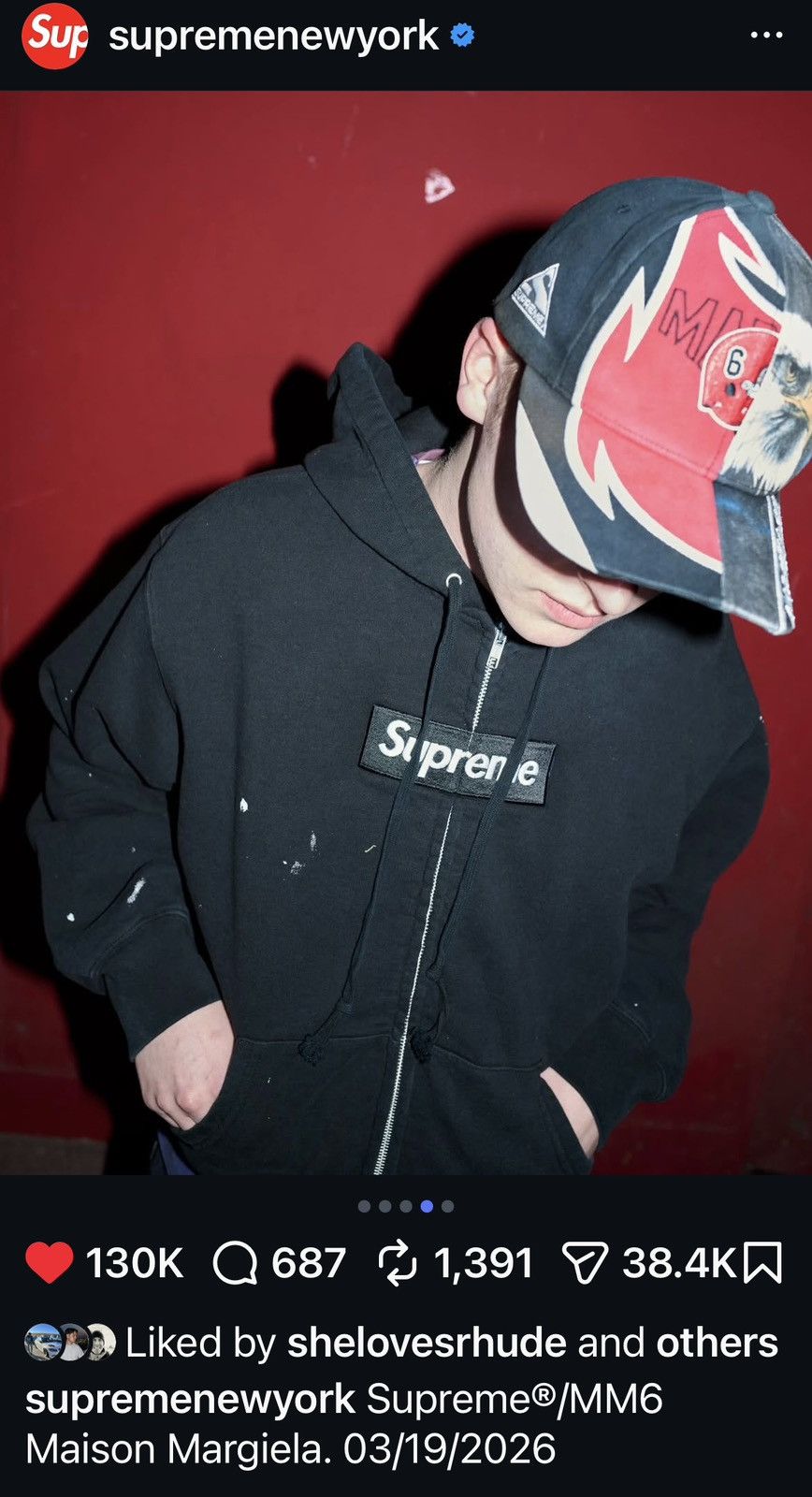 supreme®/mm6 maison margiela box logo zip up hoodie