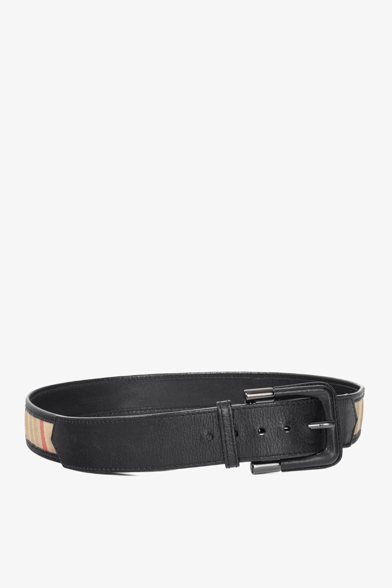 Burberry Burberry Check Canvas & Black-Leather Belt Size ONE SIZE - 1 Thumbnail