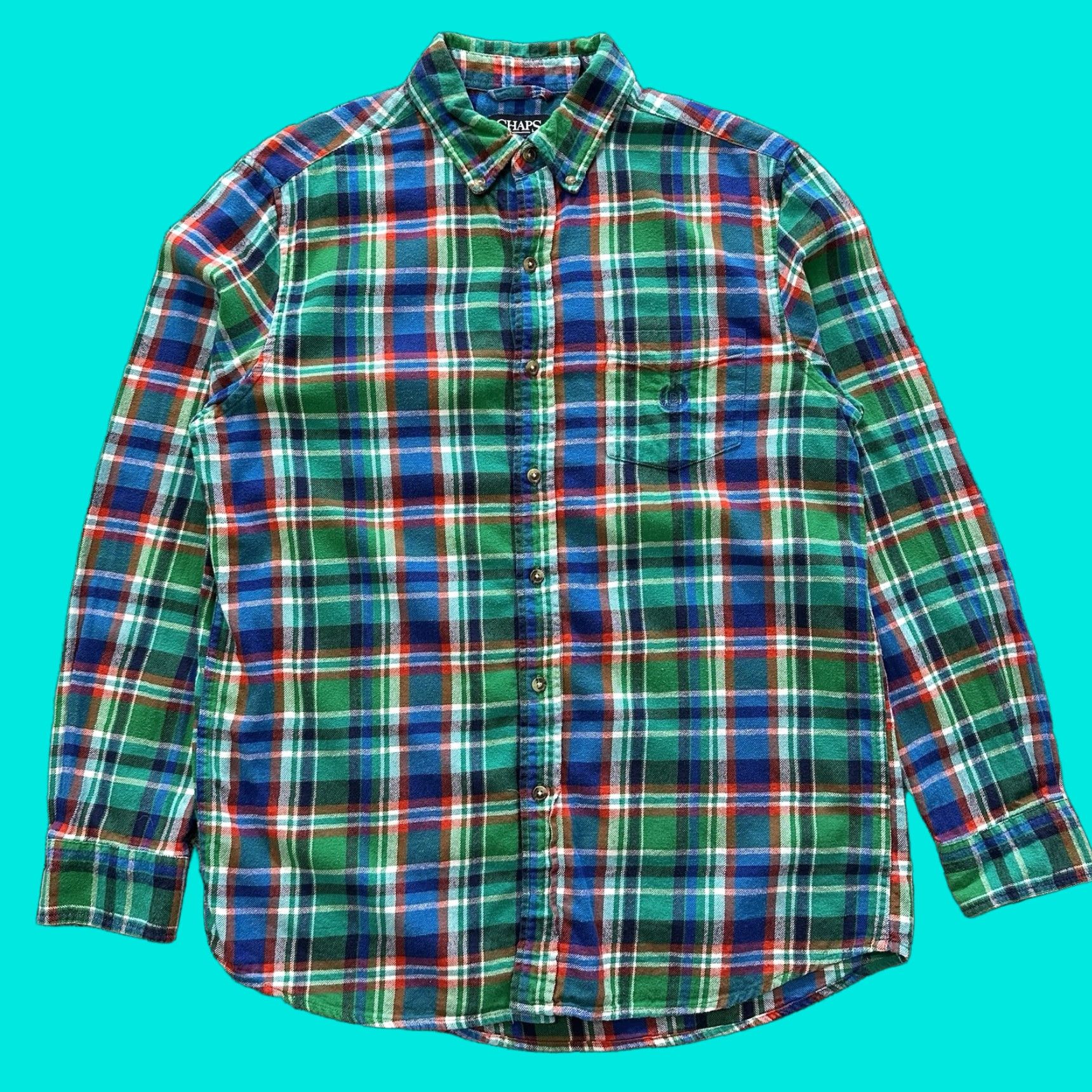 Chaps Chaps Shirt Mens M Long Sleeve Plaid Green Cotton Brushed Flannel Button-Up Size US M / EU 48-50 / 2 - 1 Thumbnail