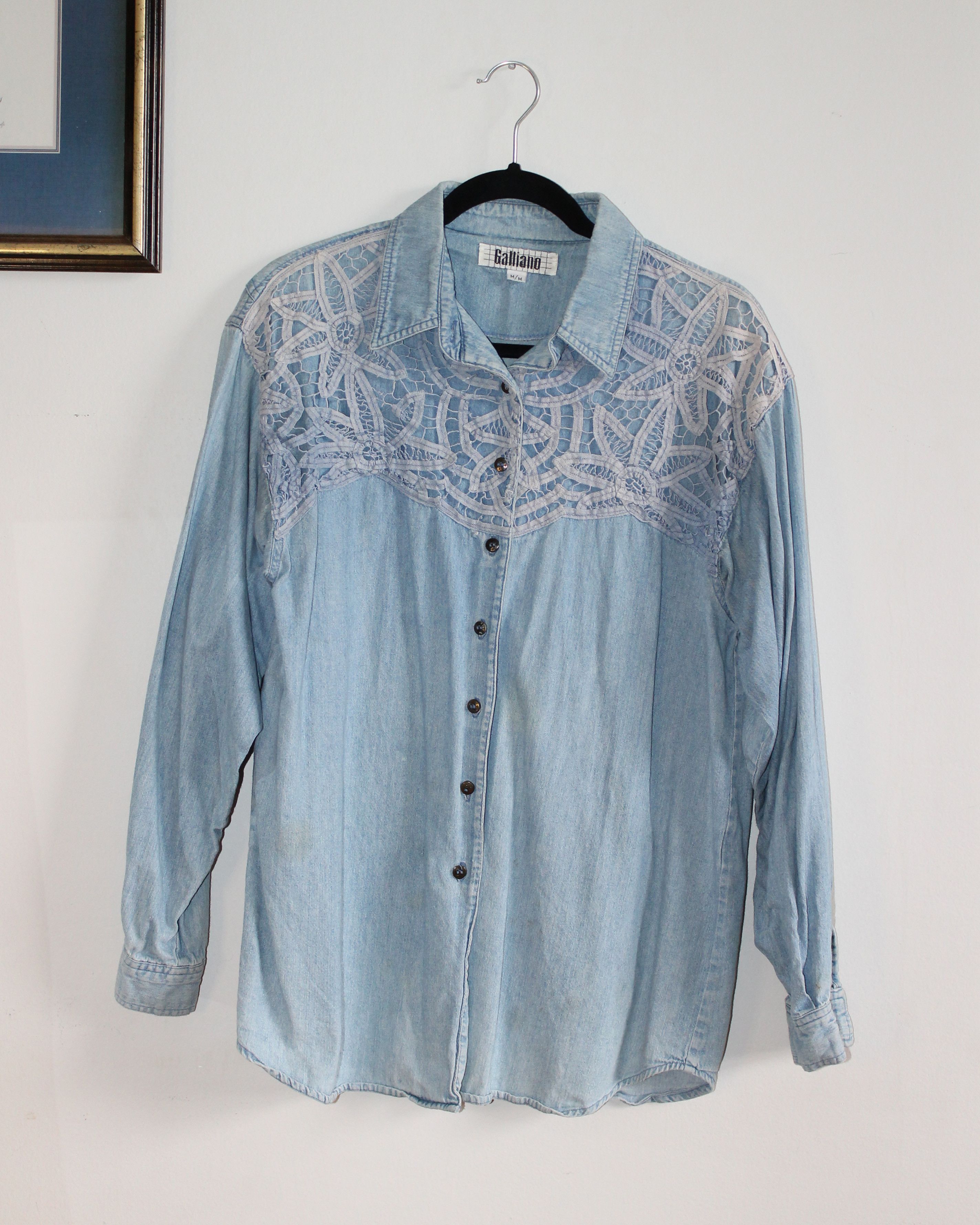 image of 80's Vintage Galliano Denim Long Sleeve Size Medium in Light/Mid Denim, Men's