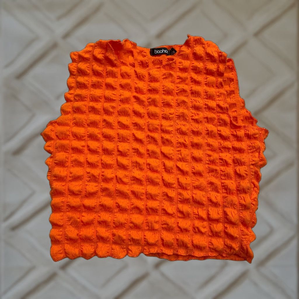 Boohoo Boohoo Tank Shirt Womens 8 Orange Textured Sleeveless Cropped Stretch Solid Casual Shirt Womens 8 Orange Size M / US 6-8 / IT 42-44 - 1 Thumbnail
