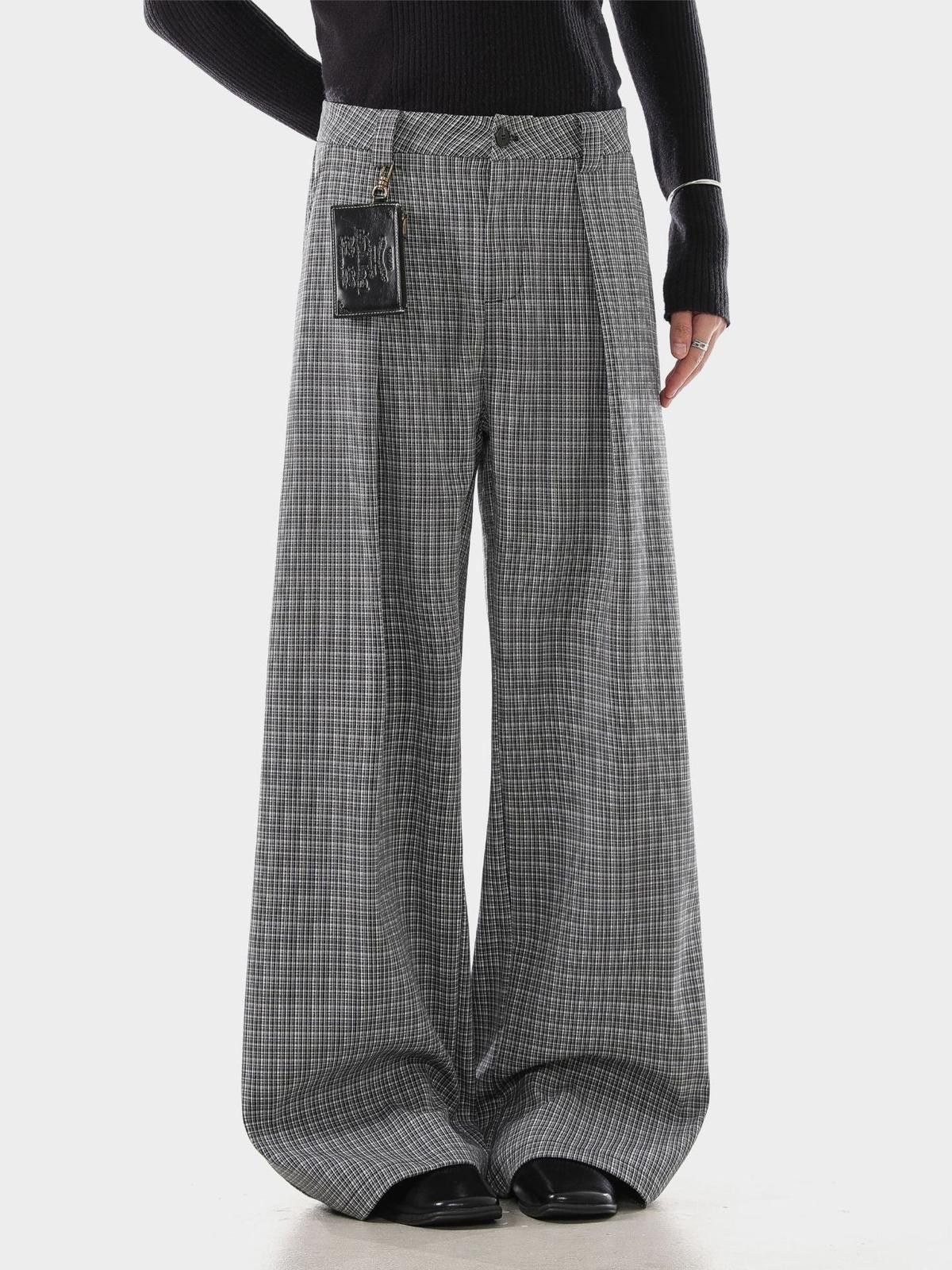 Vintage Gray Wide Leg Plaid Trousers, Loose Fit Pants Size US 30 / EU 46 - 1 Thumbnail