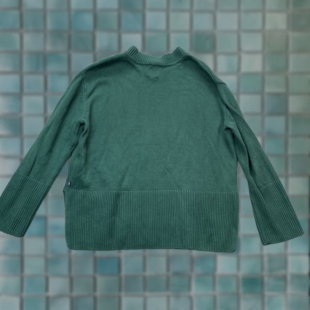 Gap Gap Sweater Women Large Green Oversized Cotton Tight Knit Logo Ribbed Side Slit Size L / US 10 / IT 46 - 1 Thumbnail