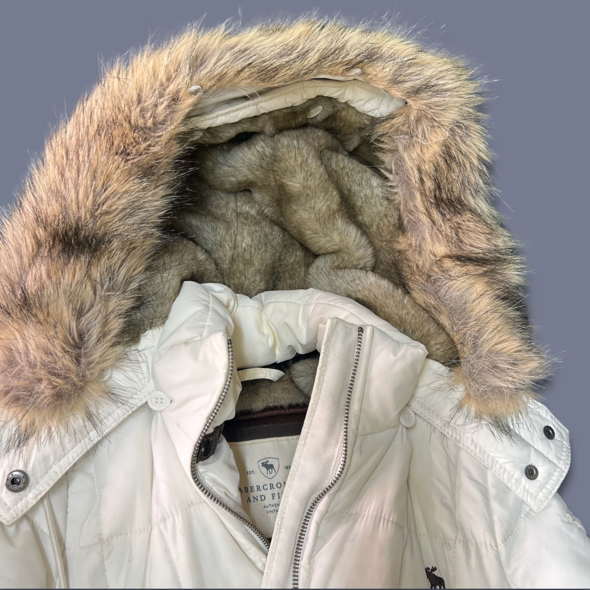 Abercrombie & Fitch ABERCOMBIE & FITCH Womens White Quilted Puffer Jacket Faux F Size S / US 4 / IT 40 - 7 Thumbnail