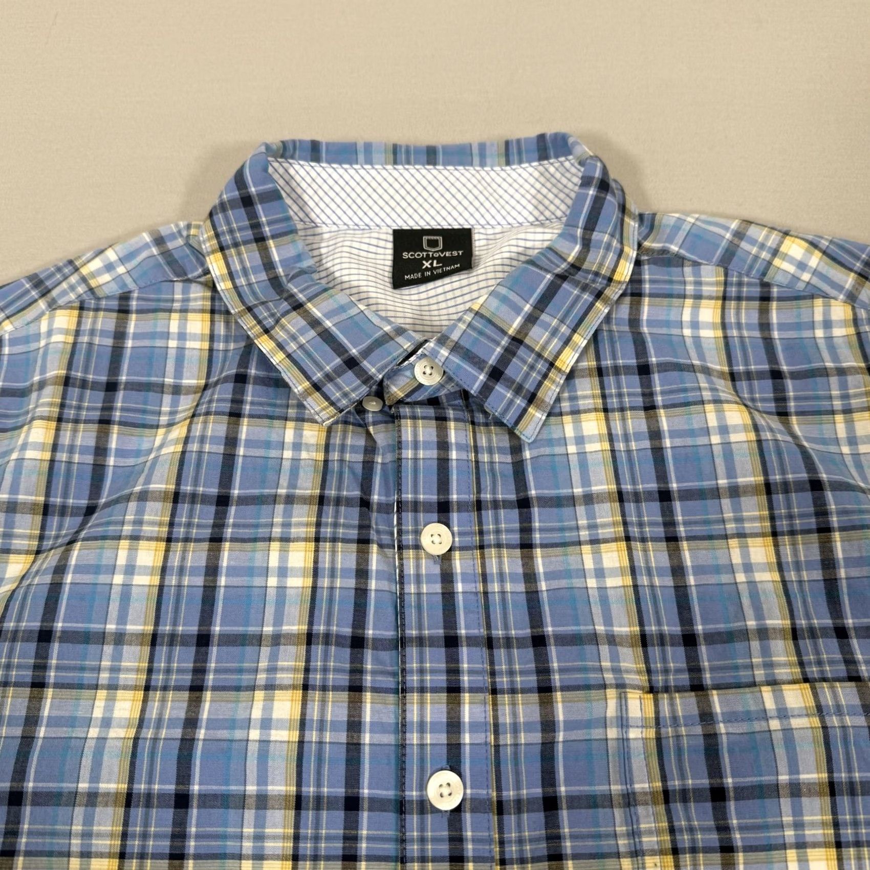 Vintage SCOTTeVEST Shirt Mens XL Blue Plaid Ozark Button Up Stretch Travel Pockets Hike Size US XL / EU 56 / 4 - 3 Thumbnail