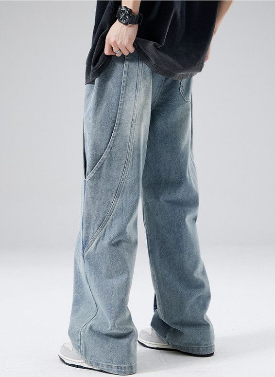 Japanese Brand Men's Straight-Leg Loose-Fit Washed Blue Jeans Size US 32 / EU 48 - 5 Thumbnail