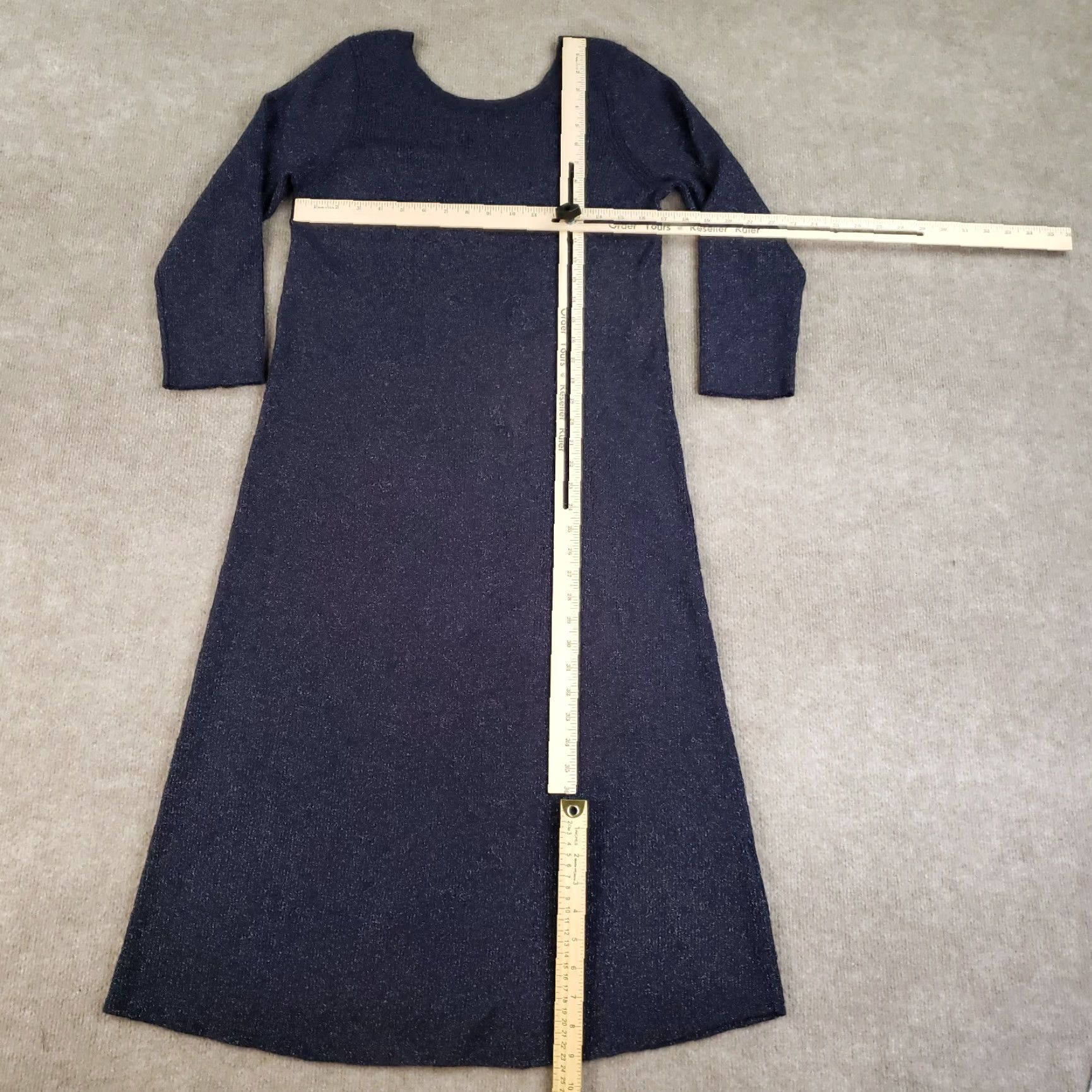 Anthropologie Selena Dress Women XL Blue Shimmer Knit Midi Dip Back Ribbed