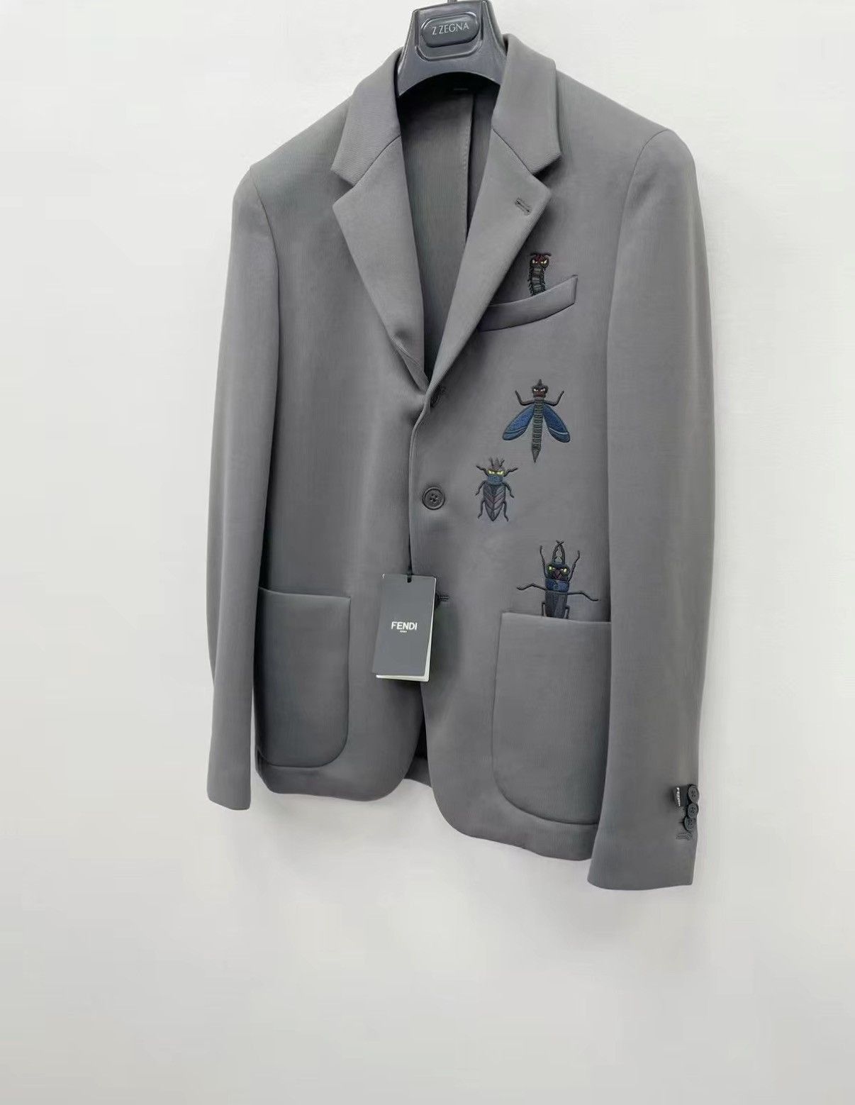 Fendi Gray Embroidered Insect Blazer - Size S Size US S / EU 44-46 / 1 - 1 Thumbnail