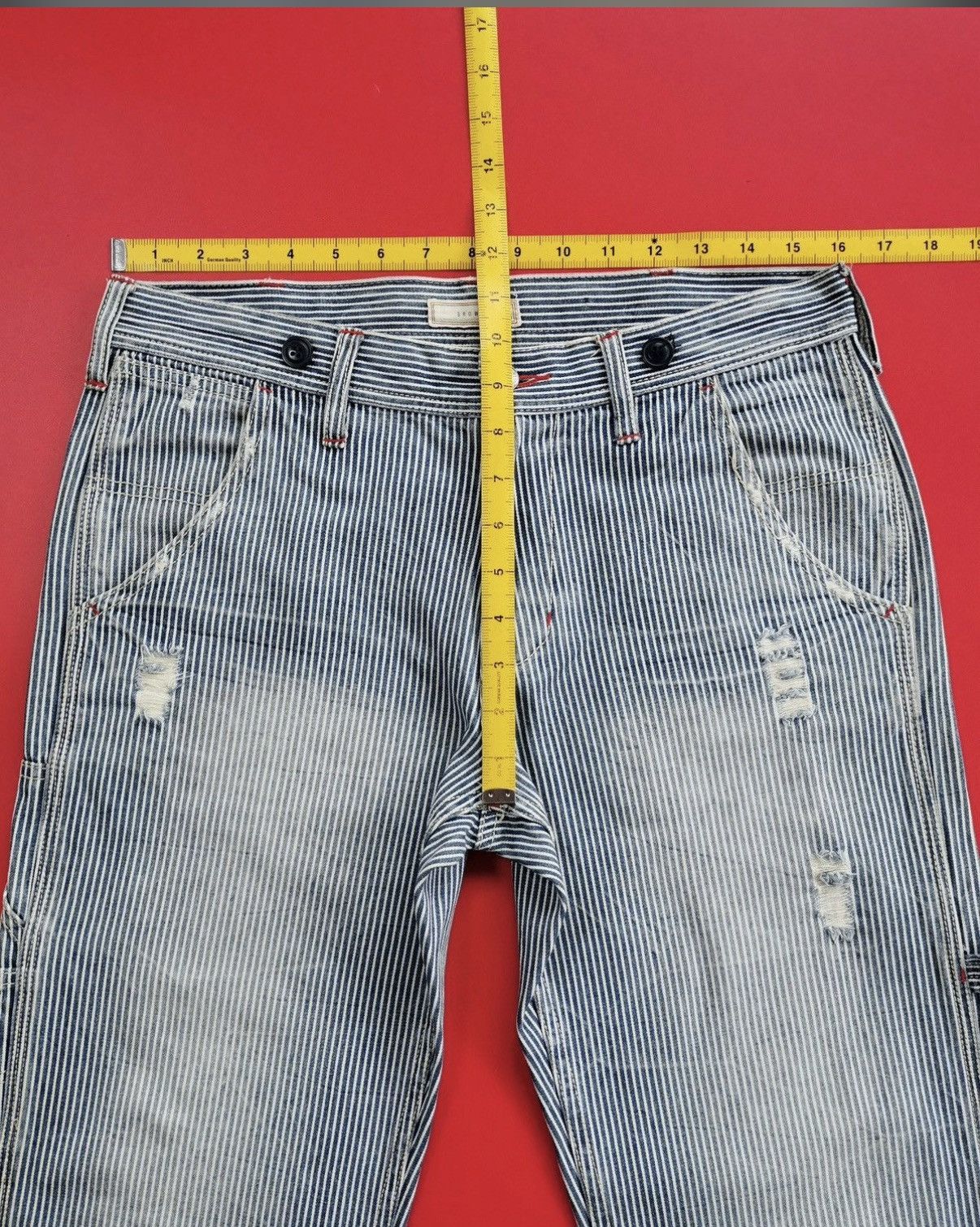 Vintage Browny Japan Hickory Stripe Carpenter Distressed Jeans Size US 32 / EU 48 - 10 Thumbnail
