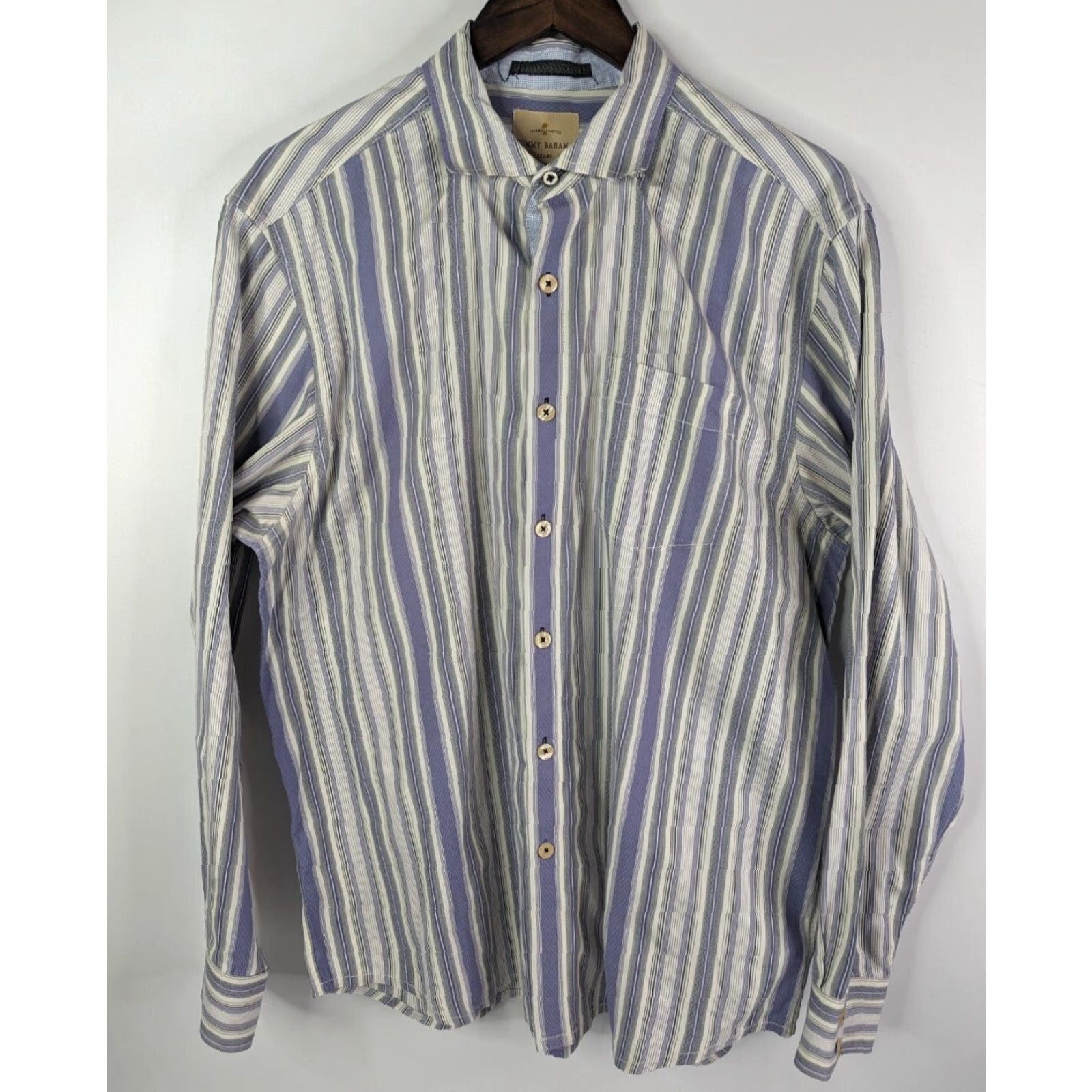Tommy Bahama Tommy Bahama Shirt Men's Large Striped Long Sleeve Island Crafted Flip Cuff Size US L / EU 52-54 / 3 - 2 Thumbnail