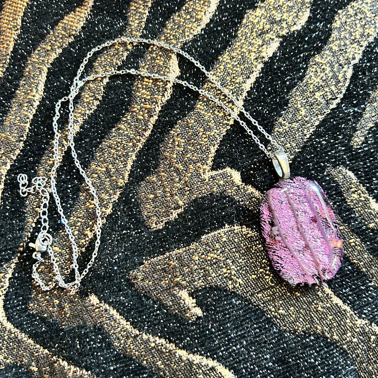 Handmade Handcrafted dichroic glass pendant on chain necklace Size ONE SIZE - 5 Thumbnail