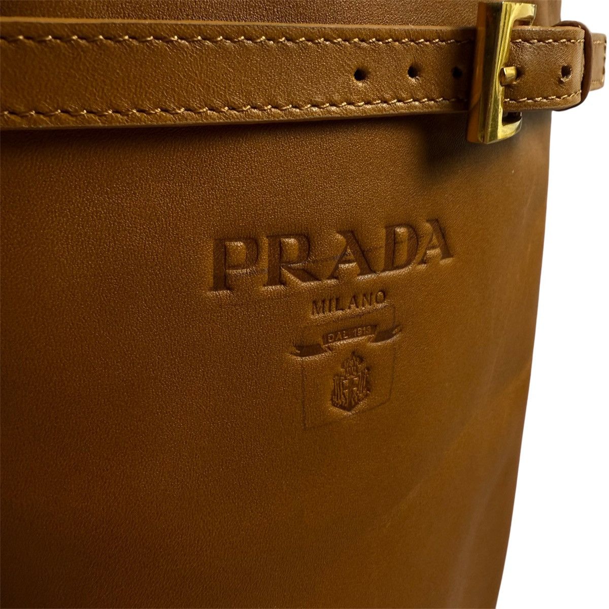Prada PRADA Camel Leather Logo Belted Knee-High Riding Boots Size US 9 / IT 39 - 2 Thumbnail