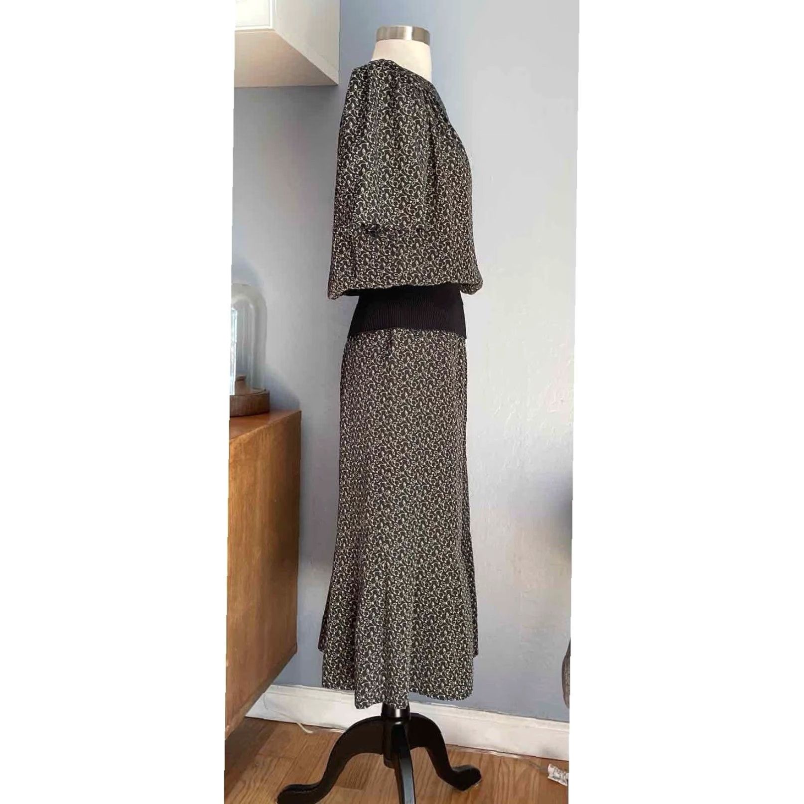 Liz Claiborne VINTAGE Liz Claiborne Blouse & Skirt Set Womens 2 Piece 8 Black Cream 80s Secretary Career Size M / US 6-8 / IT 42-44 - 2 Thumbnail