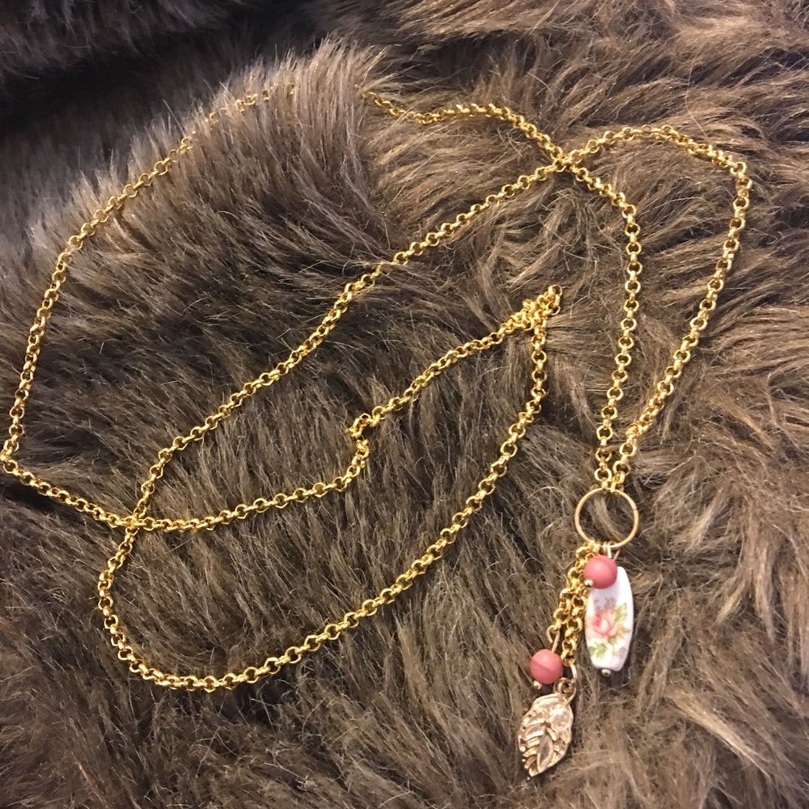 Vintage Vintage porcelain bead accent gold tone chain Size ONE SIZE - 5 Thumbnail