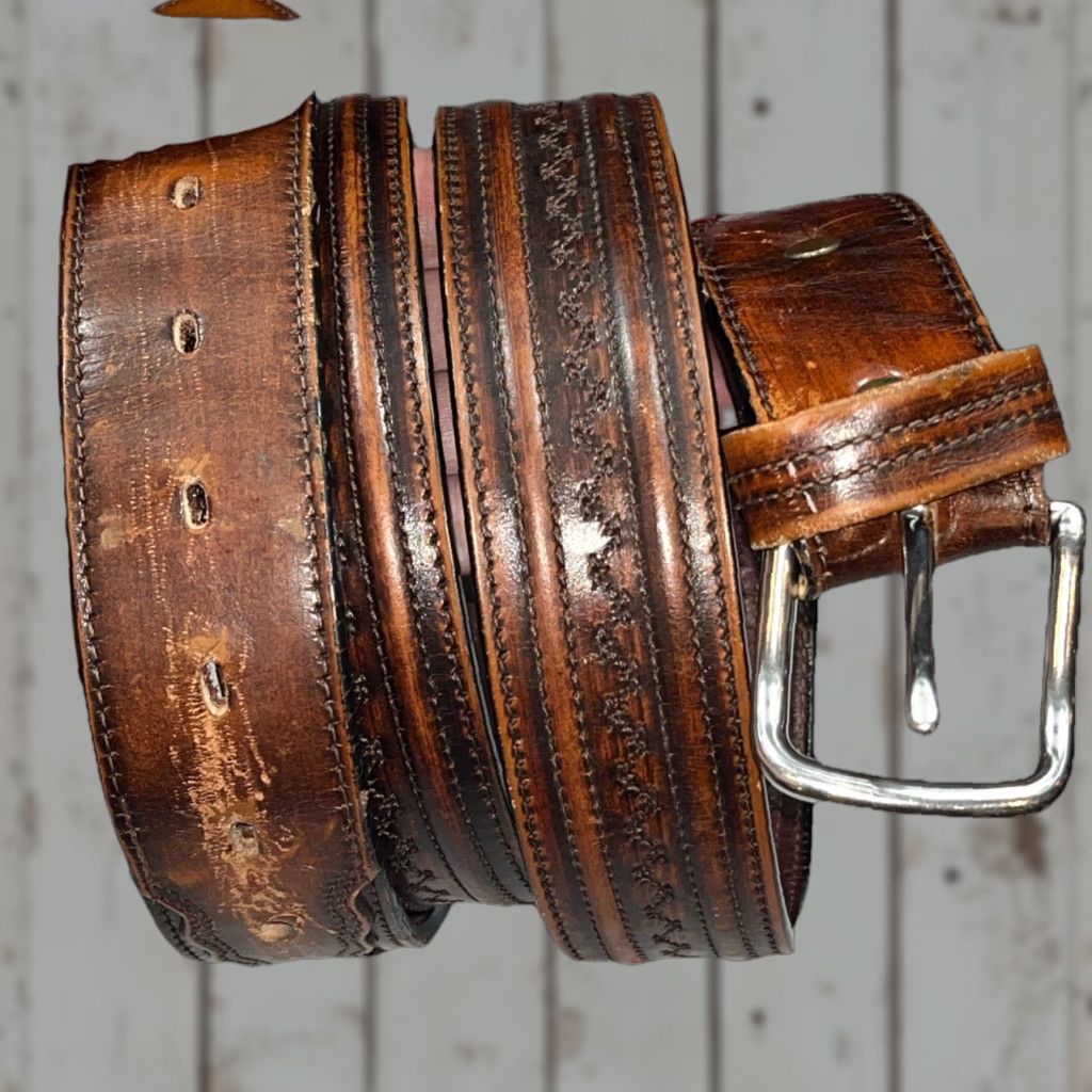 Vintage VINTAGE Leegin Leather Belt 1.5” Wide Removable Buckle Brown 46-51” Mens Belt, Western, Heavy Duty, USA - Large Size Size ONE SIZE - 1 Thumbnail