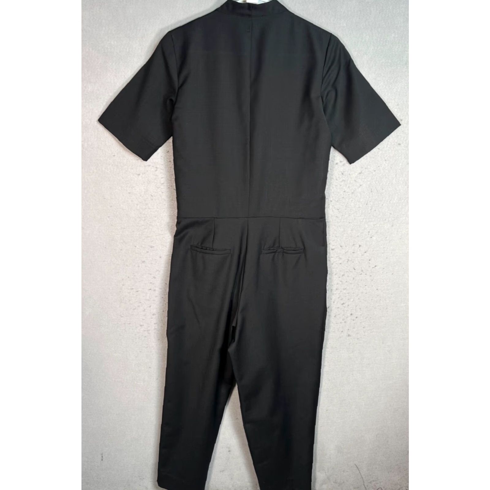 COS Black Short-Sleeve Jumpsuit Womens 4 V-Neck Button Detail