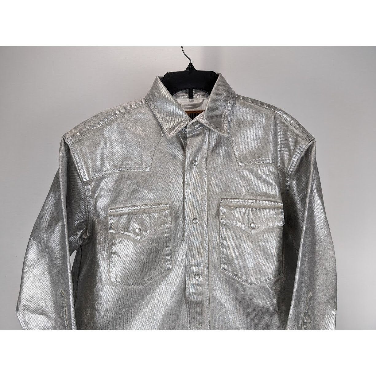 VTMNTS o1rshd1 Metallic Denim Shirt in Metallic Silver Size US M / EU 48-50 / 2 - 9 Thumbnail