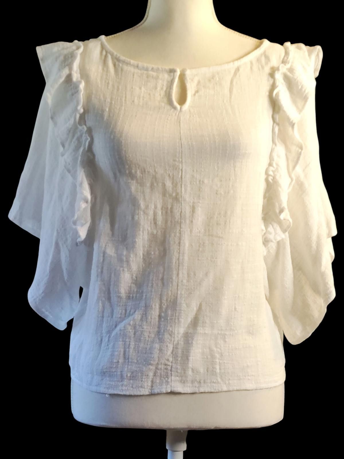 Other Favlux White Ruffle Sleeve Blouse - Women's Casual Top Size M / US 6-8 / IT 42-44 - 3 Thumbnail