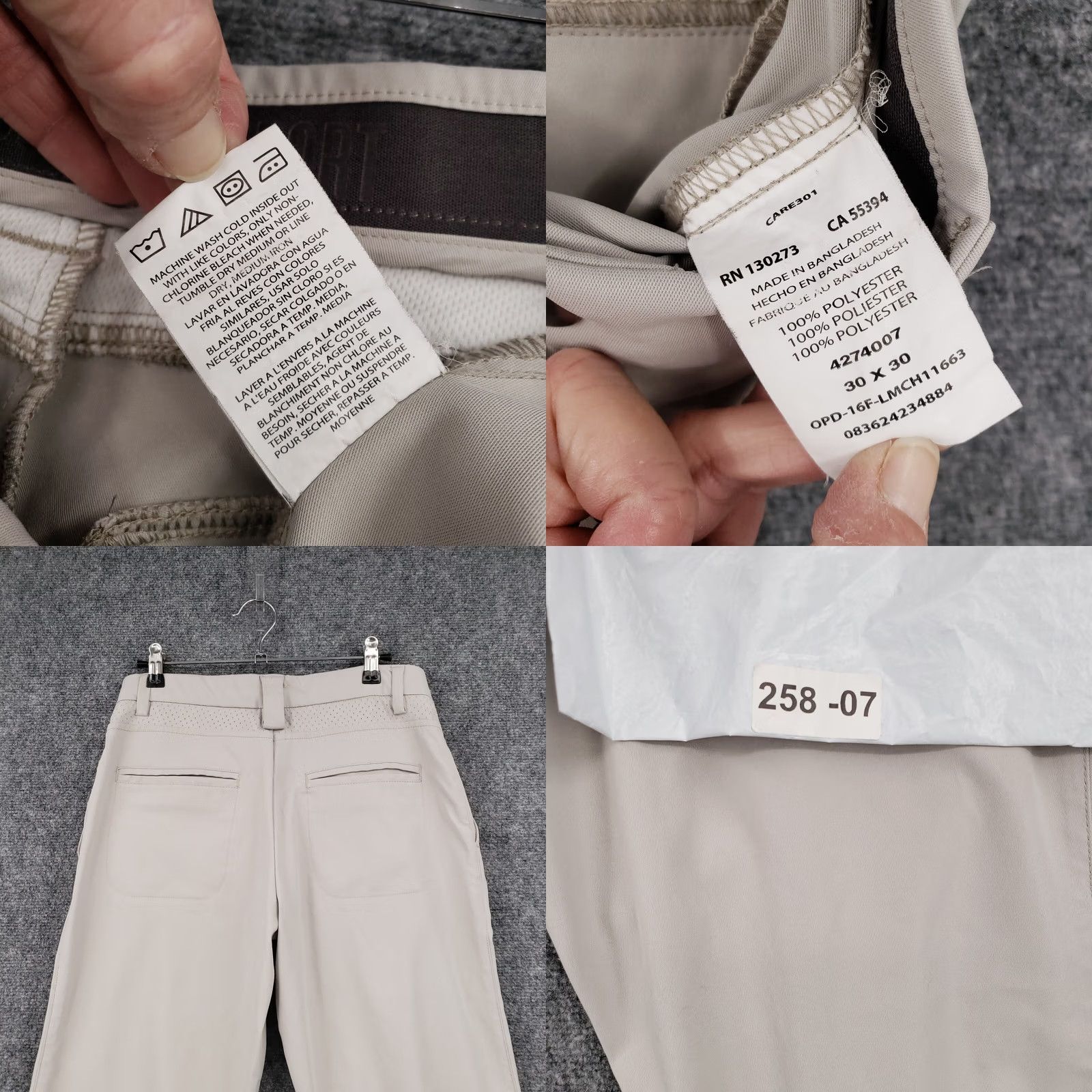 Lee Lee Mens Pants 30x30 Beige Golf Performance Stretch Straight Leg Size US 30 / EU 46 - 9 Thumbnail