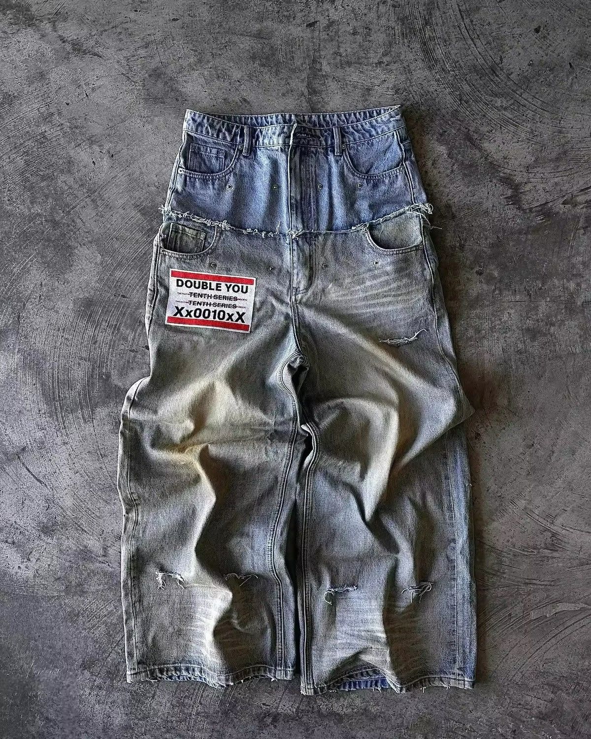 Jean Retro Double Stitching Washed Baggy Jeans Size US 33 - 2 Thumbnail